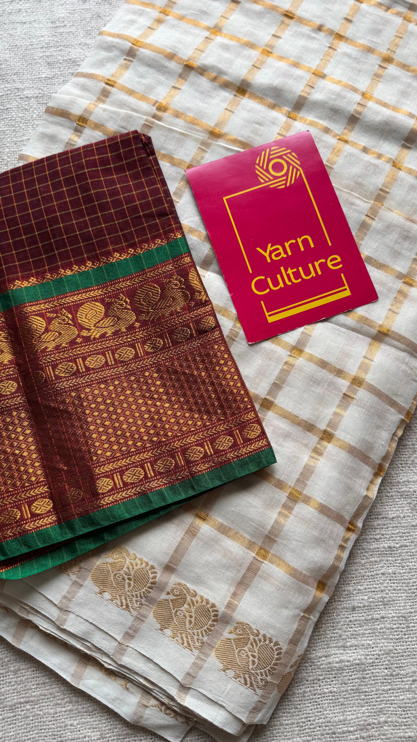 Ivory and gold, pavithra kattam checks, madurai soft cotton - YCCOTNAUS50