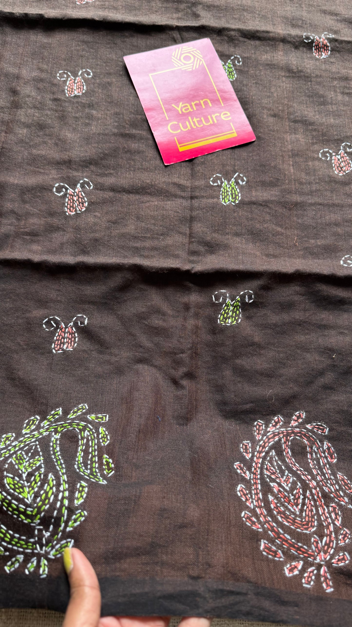 Mrittikar Gondho (মৃত্তিকার গন্ধ) - The Scent of Soil, dark brown kantha weave in soft khadi cotton - YCBCSEKC04