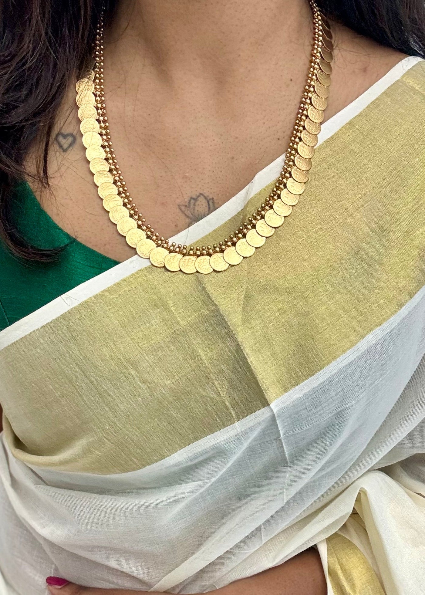 Single layer antique gold coin long neckpiece - YCAGC26
