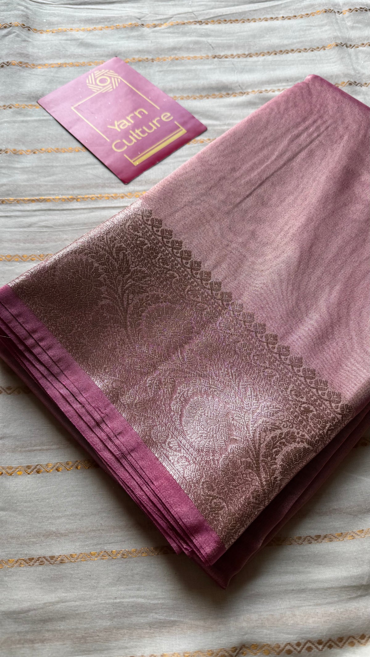 Pink tissue Banarasi saree with zari border - YCBLTOC90