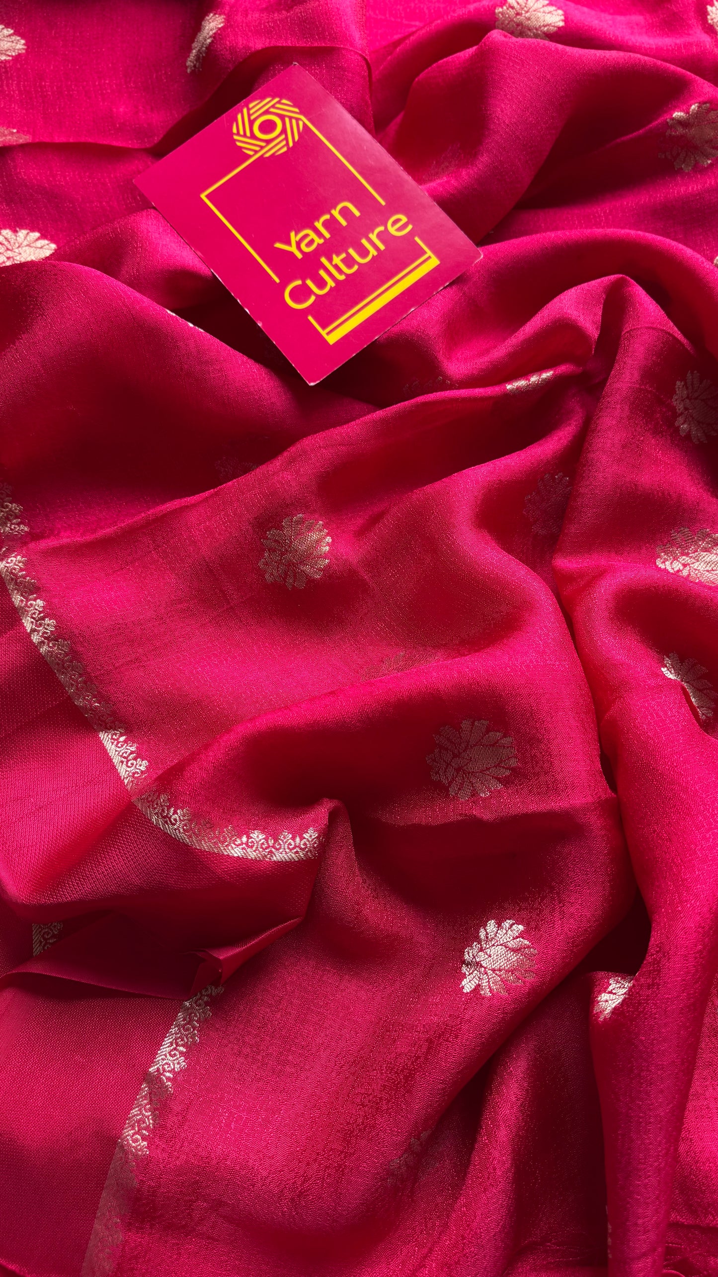 Rani pink in khadi silk, zari motifs - YCDOSFE18