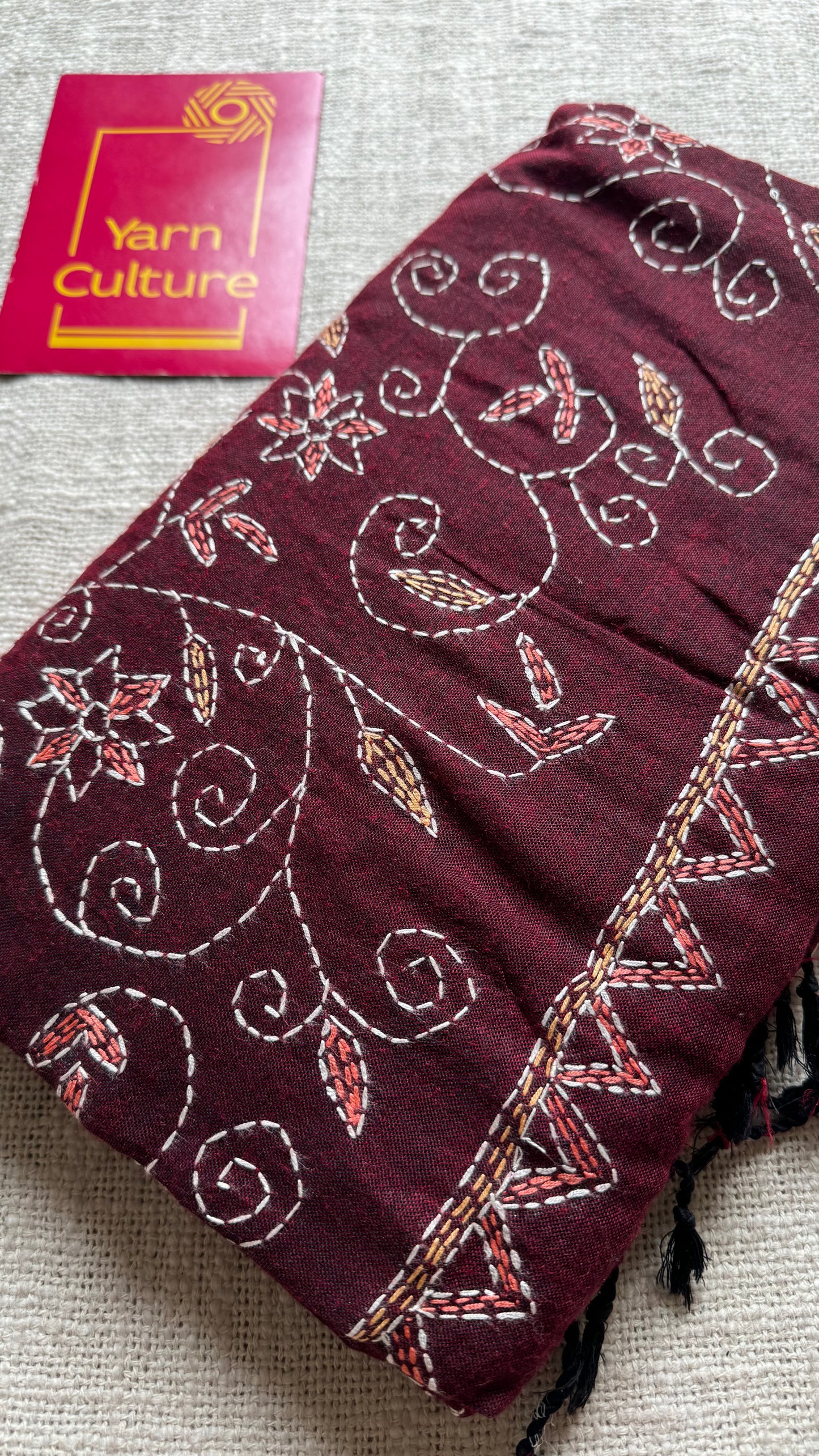 Aalta Gatha (আলতা গাথা) - Tale of Aalta, maroon kantha weave in soft khadi cotton - YCBCSEKC02