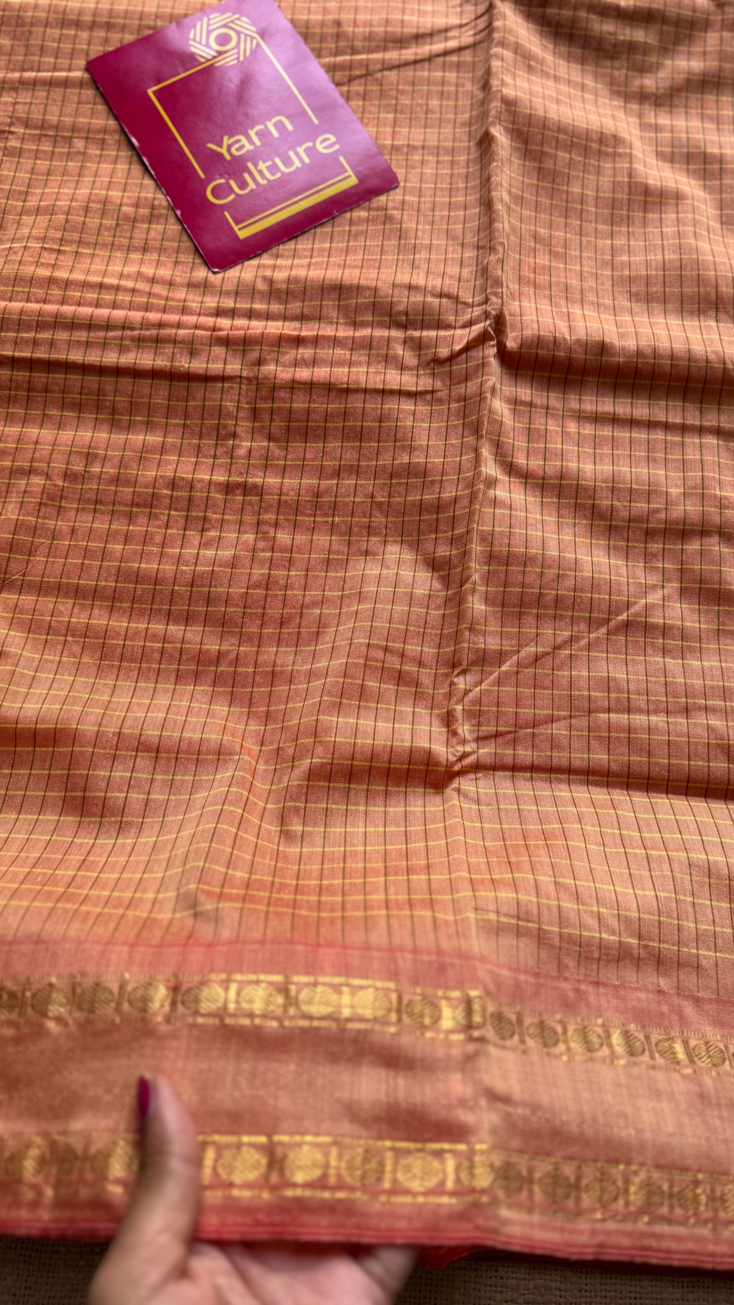 Salmon peach, arani checks, cotton silk - YCCOTNOCAR10