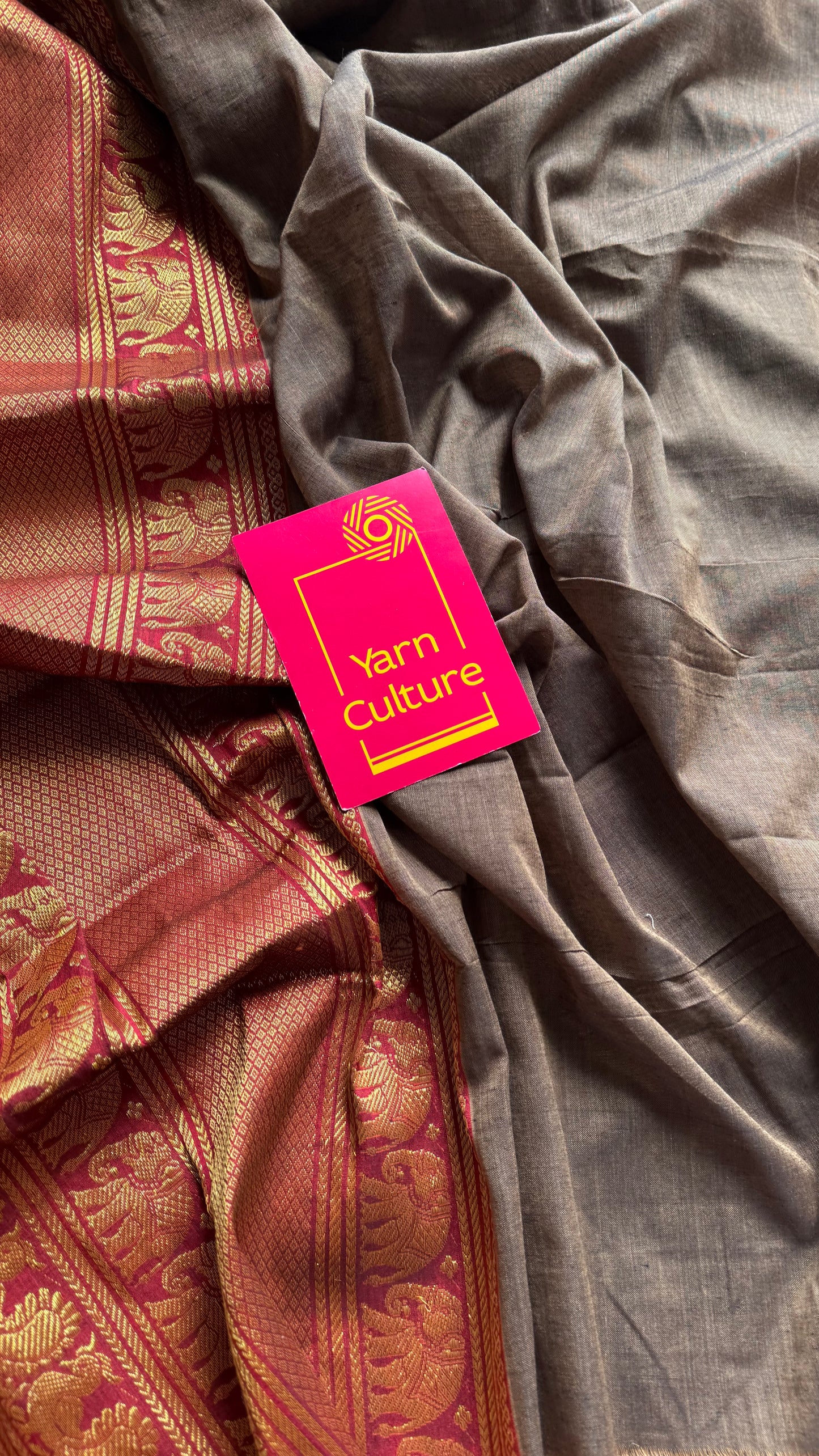 Warm grey with broad zari border, premium narayanpet, soft cotton - YCWOTDFEBB01