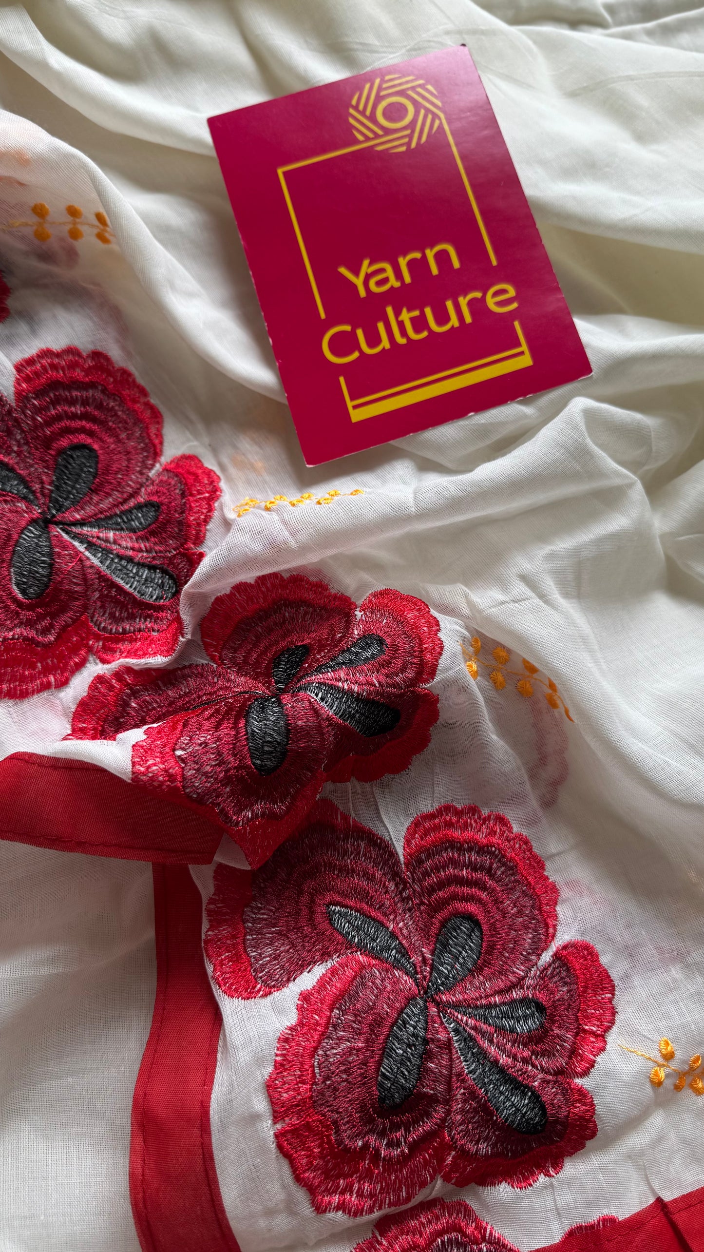 Chembarathi : Red Hibiscus flower cutwork in soft cotton, YCON25BCSC241