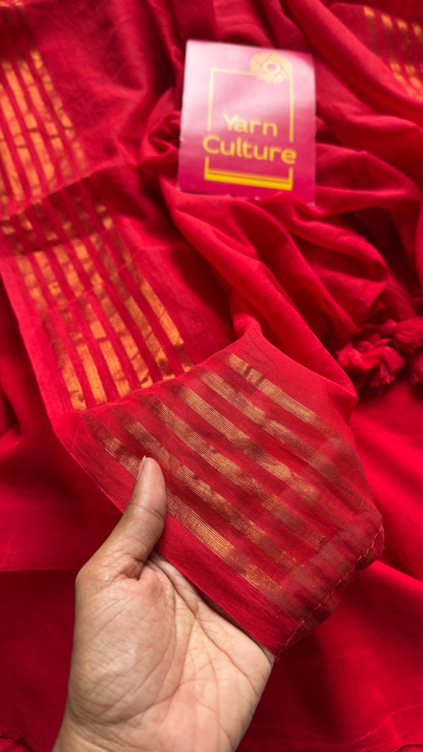 Red with antique gold stripes, mul cotton - YCBCJULMS09