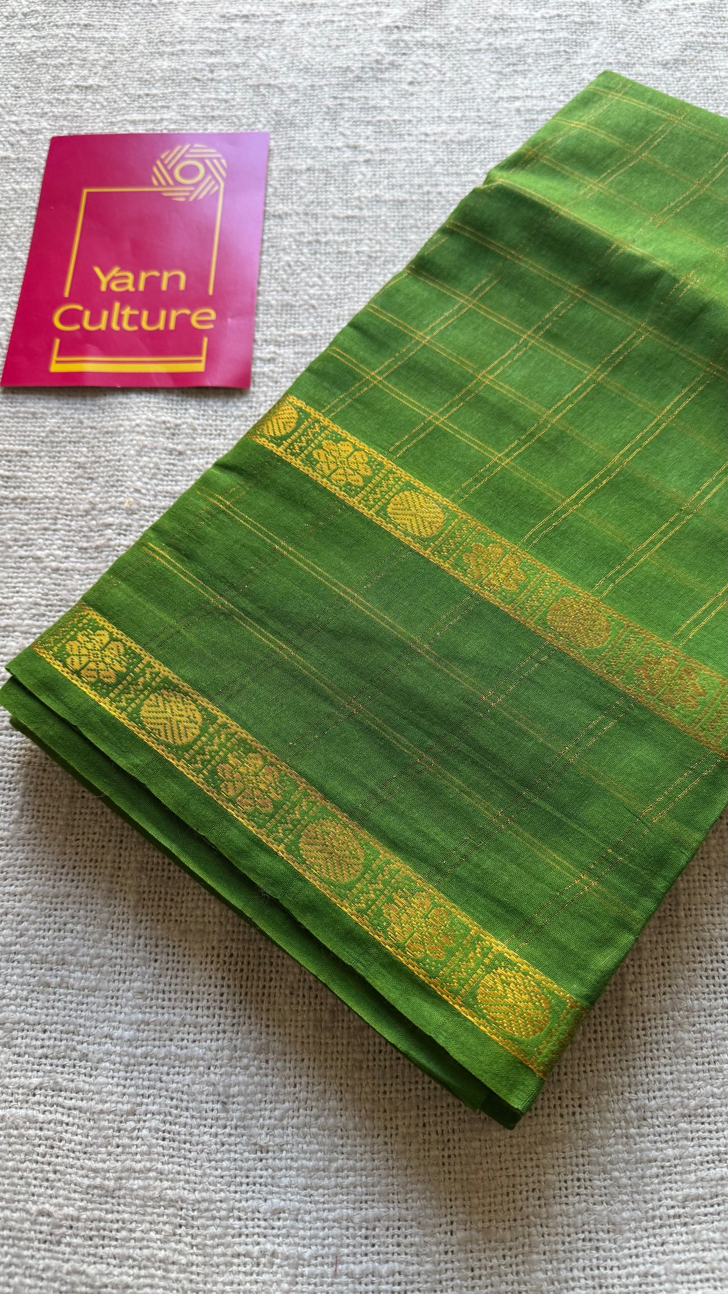 Green adayar gold zari kattam, sungudi cotton - YCCOTNOCSC46