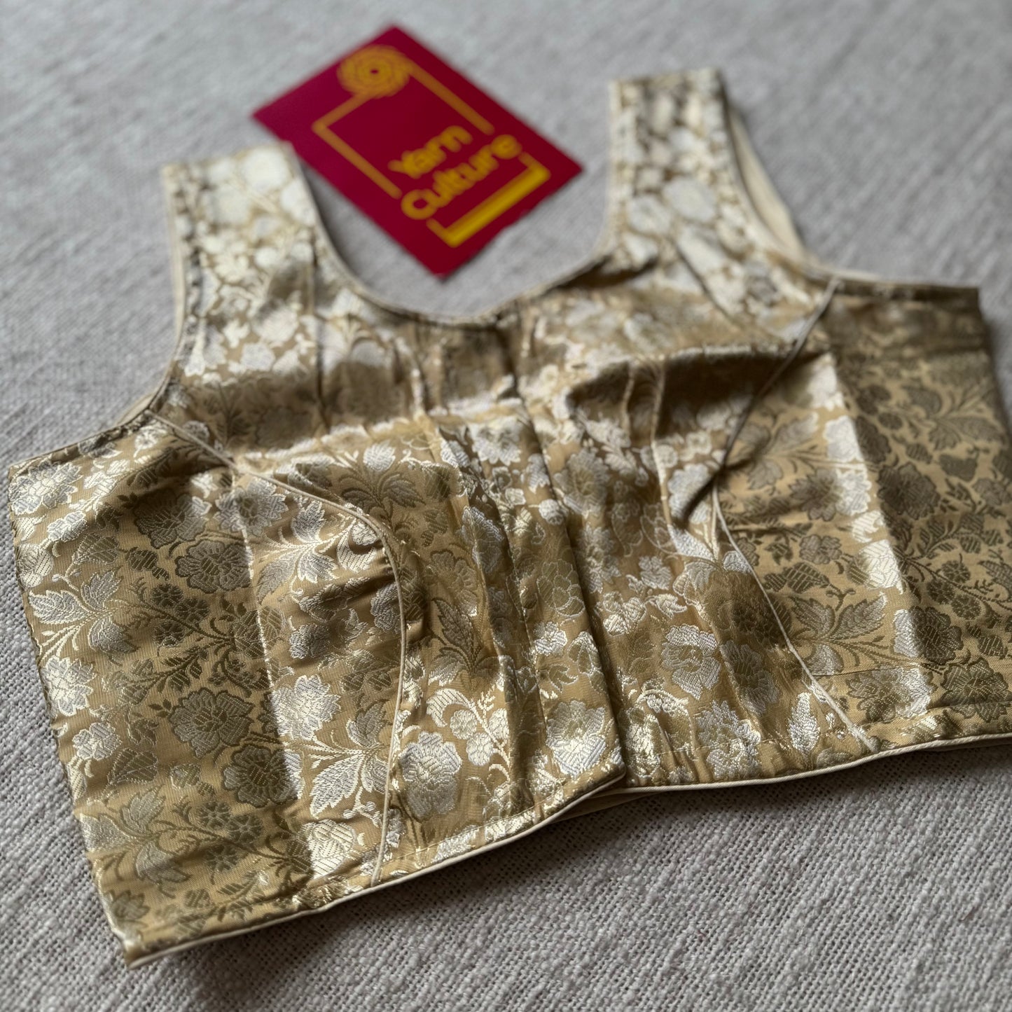 Sleeveless, gold brocade, size 36 (alterable from 34-40), readymade blouse - YCBLAU05