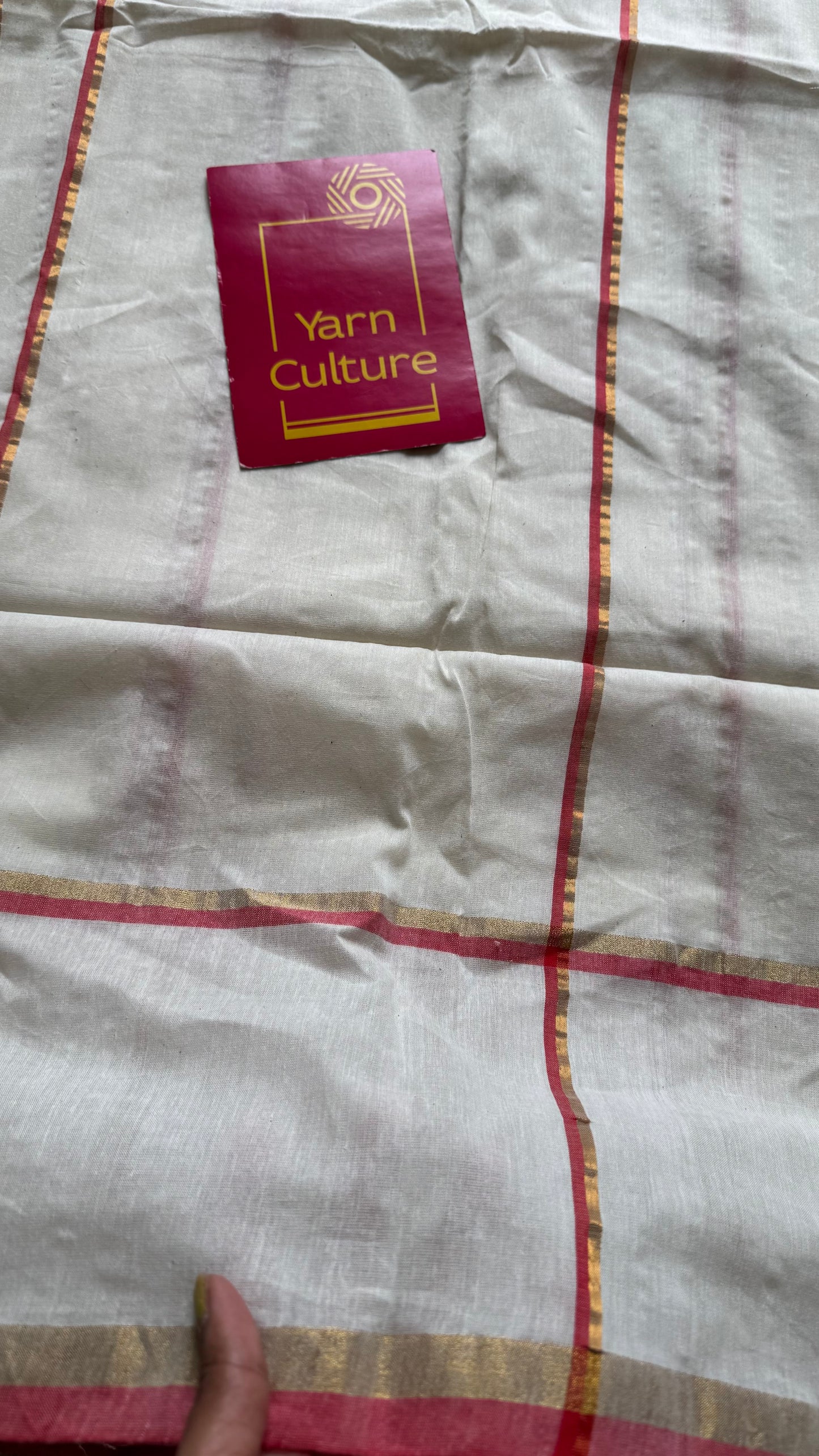 Cream with red and gold stripes, soft cotton silk - YCBCDP16