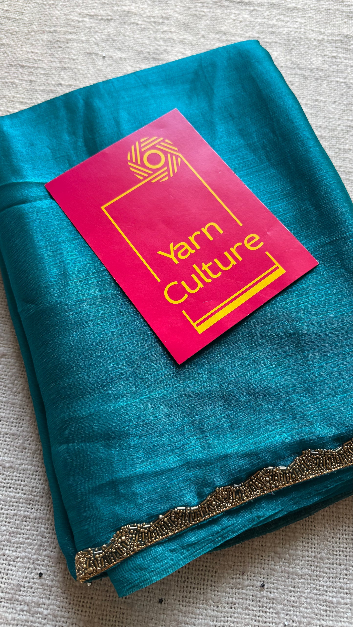 Bluetiful Chaos - bluish green, metallic dual tone space silk, embellished border - YCDOSNO44