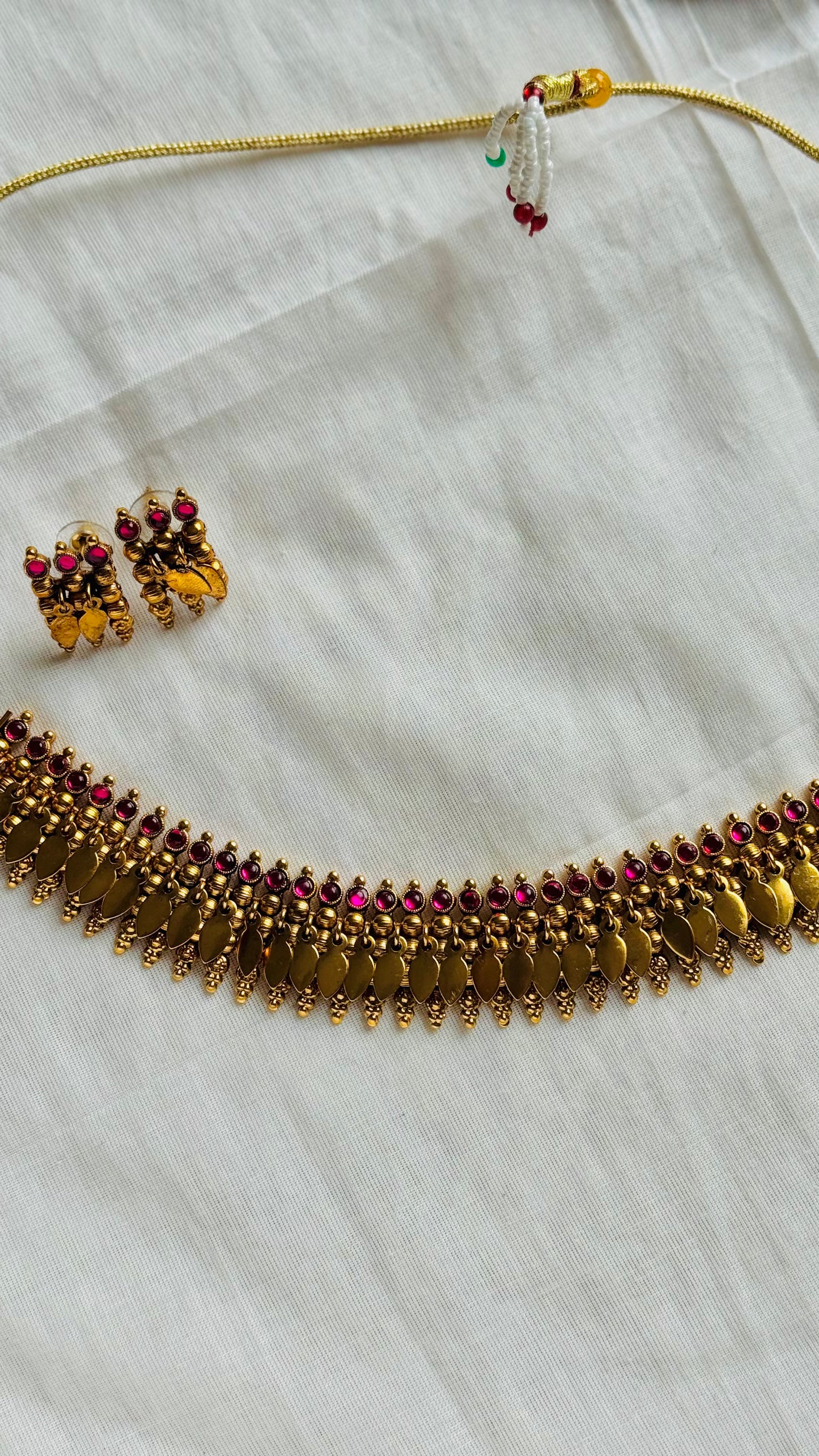 Elakkathali with ruby stones, with earrings - YCGPNP795