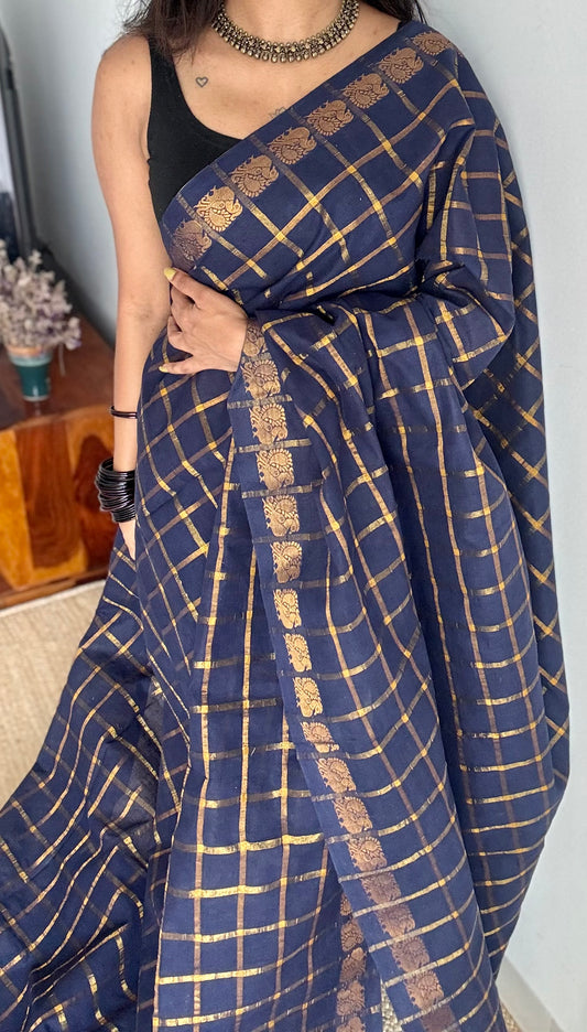 Navy blue pavithra kattam sungudi, madurai cotton - YCCOTNSEMS05
