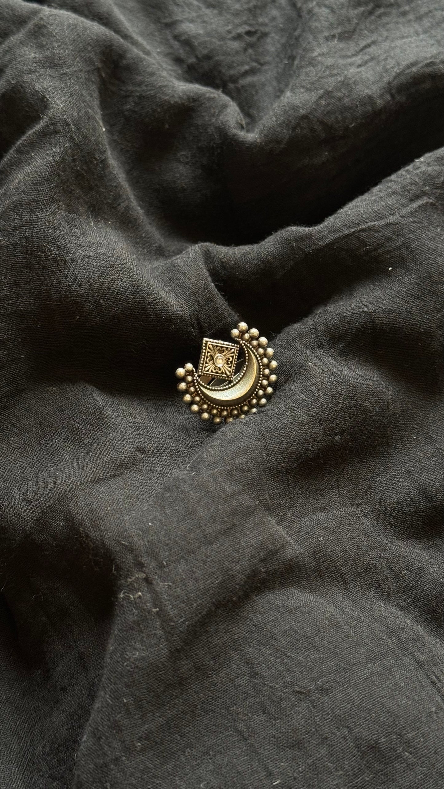 Adjustable ring, half moon ring, white stone - YCOSFR604