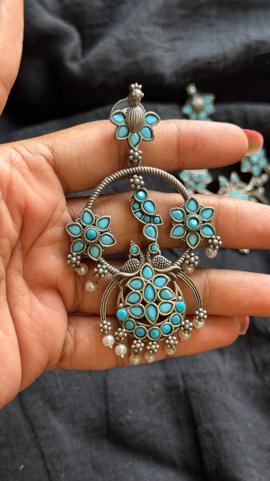 Peacock dangler earring with aqua stones - YCOSED594