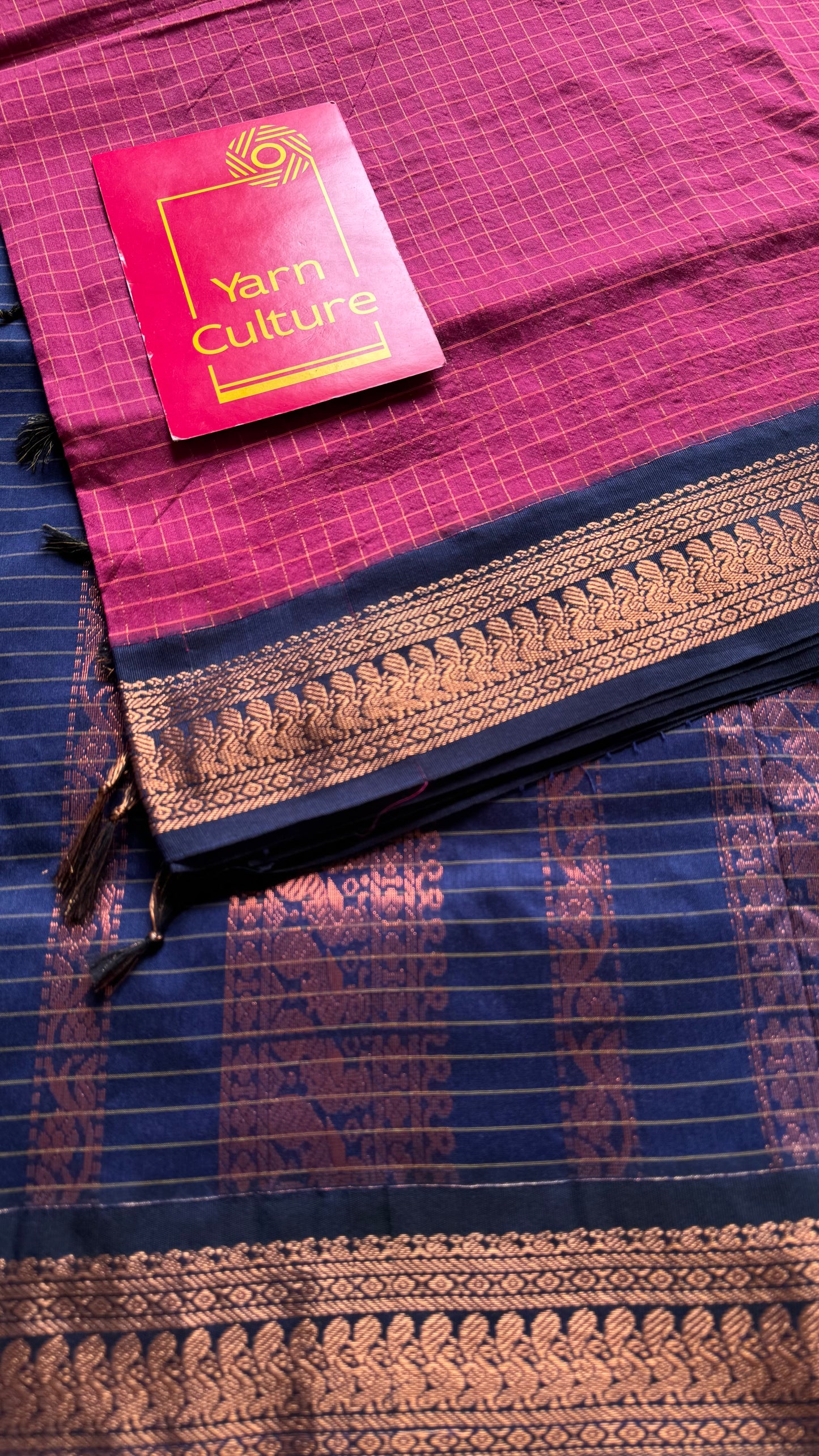 Dark pink with dark blue, checks - cotton silk - YCCOTNSEKCS12