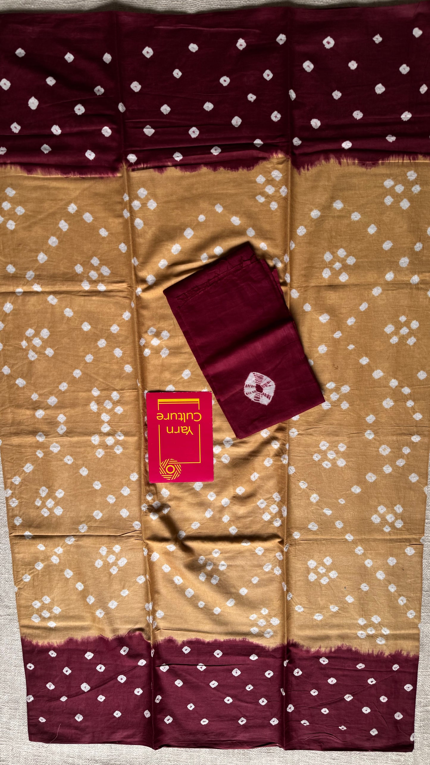 Beige with maroon Sungudi/Bandhani, soft cotton - YCCOTNSEMS78