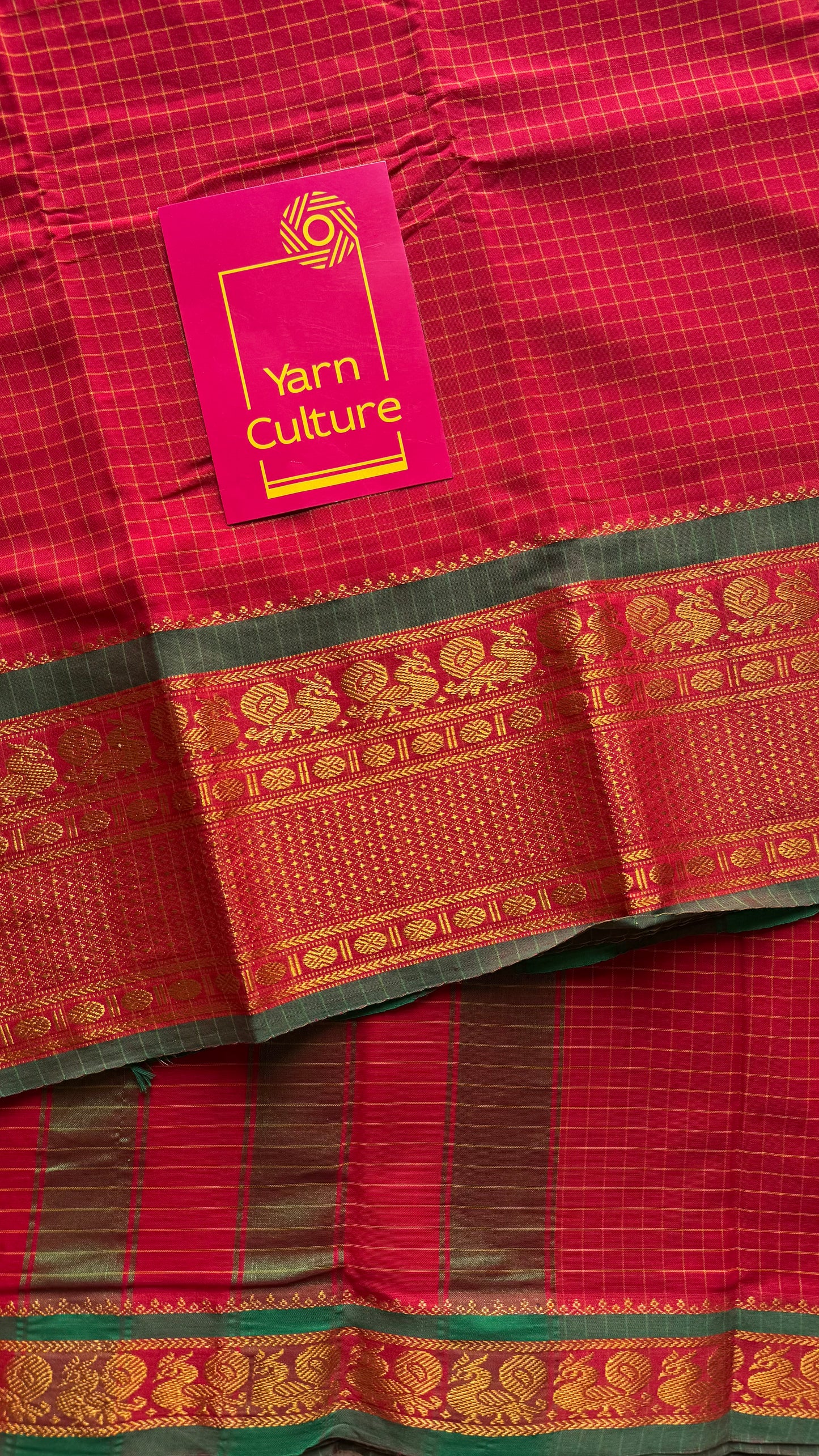 Red checks with zari border, premium narayanpet, soft cotton - YCWOTDOCNP05