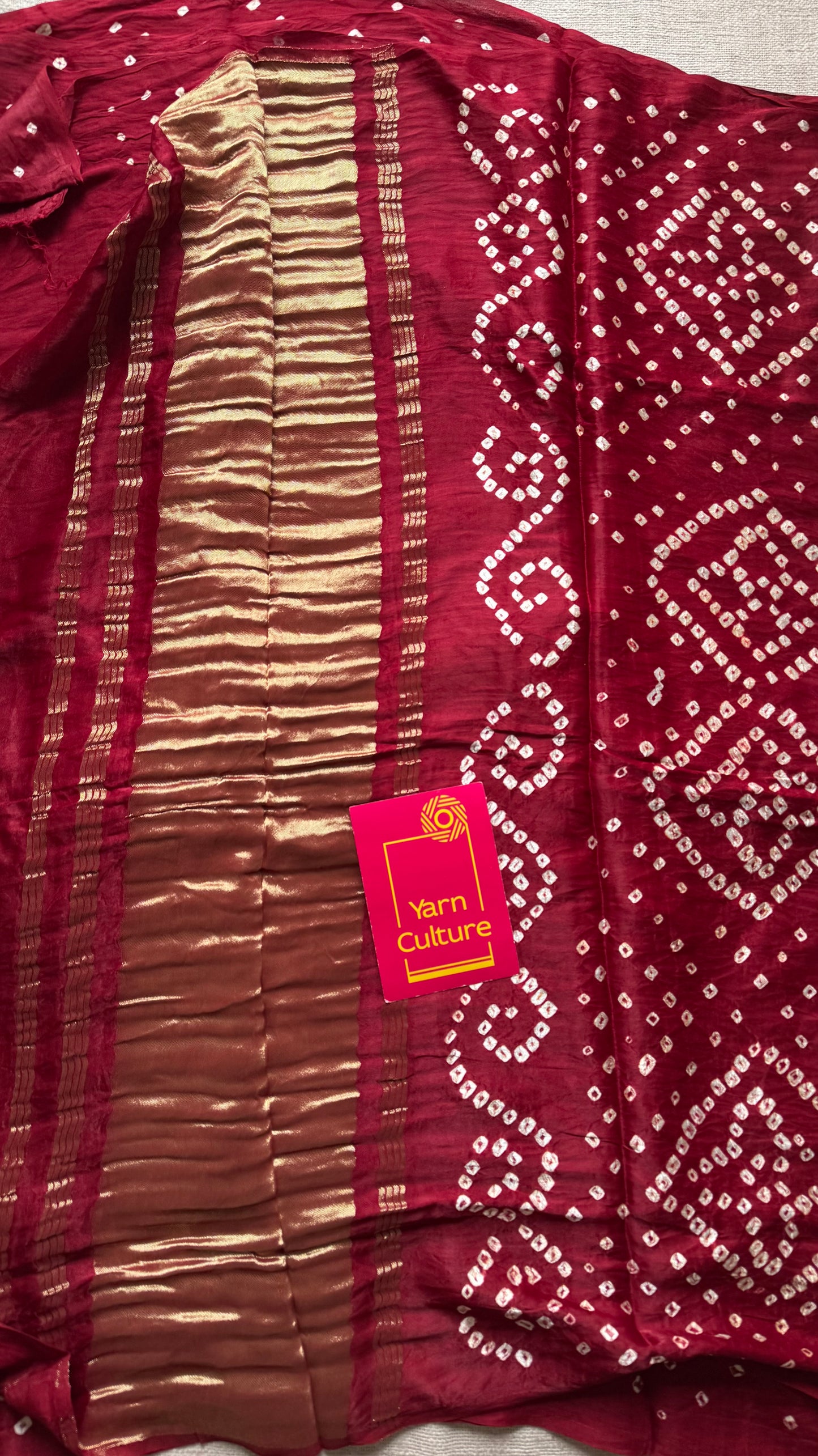 Maroon crushed bandhani modal silk with lagdi patta (zari pallu) - YCDESE31