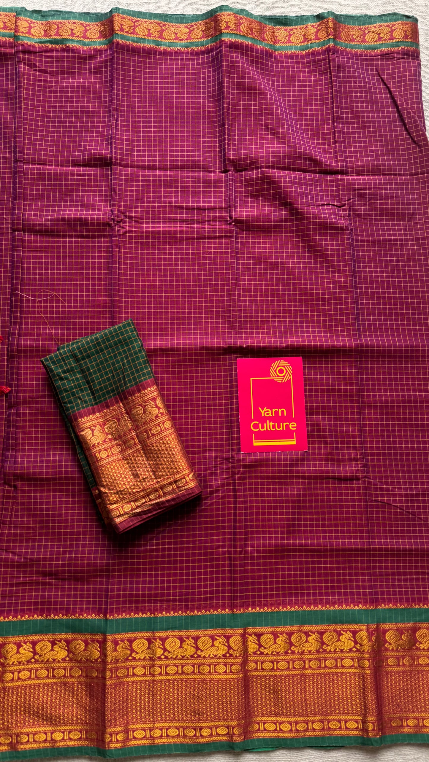 Purple pink (vadamalli) checks with zari border, premium narayanpet, soft cotton - YCWOTDFEBB14