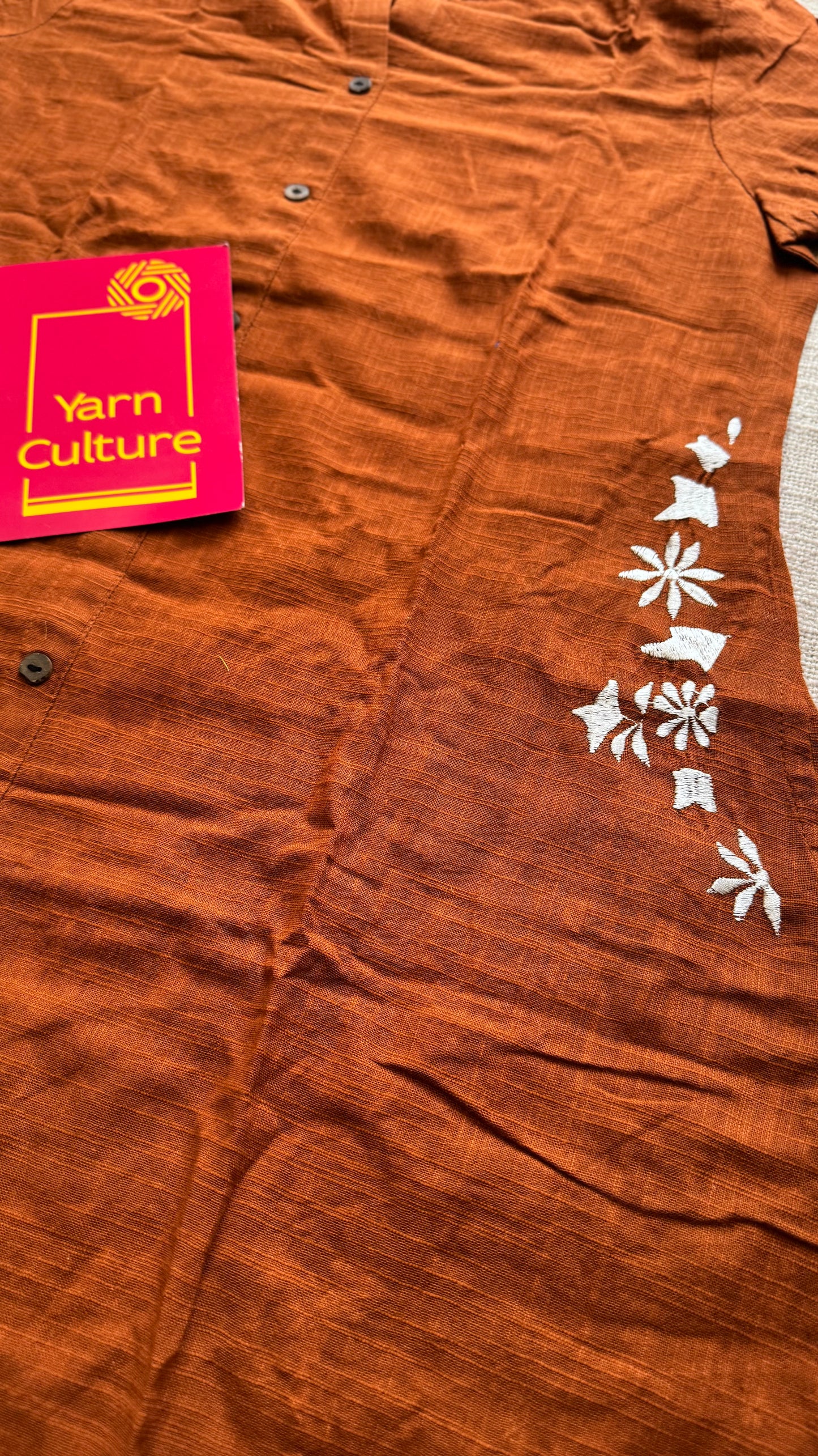 Brown cotton collared stitched kurta co-ord set, elbow sleeves - YCSEBPSFE246