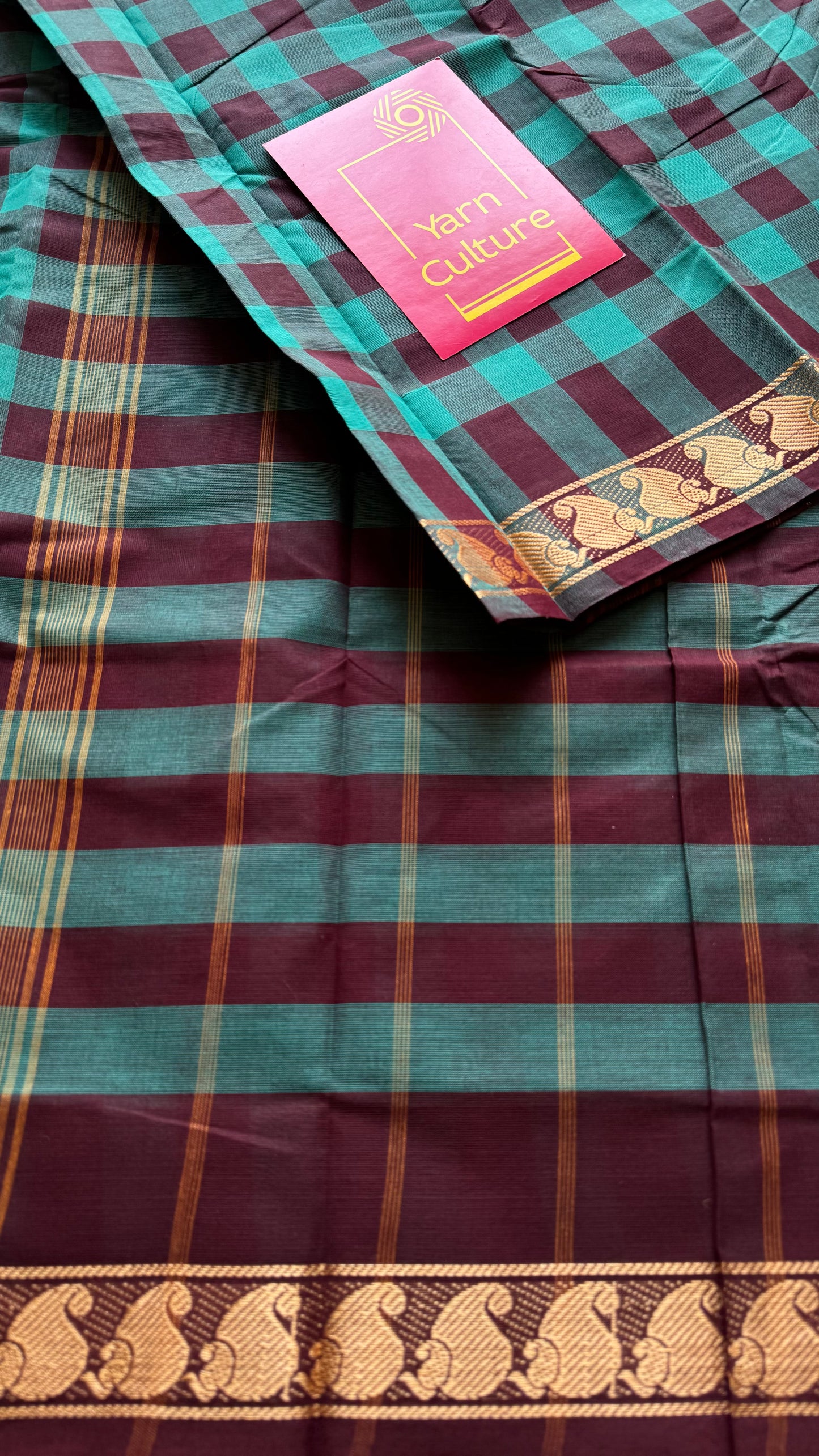 Multicolour Chettinad cotton saree with Paalum Pazhamum checks (Aqua Blue, Cyan & Brown) - YCCOTNCCFE151
