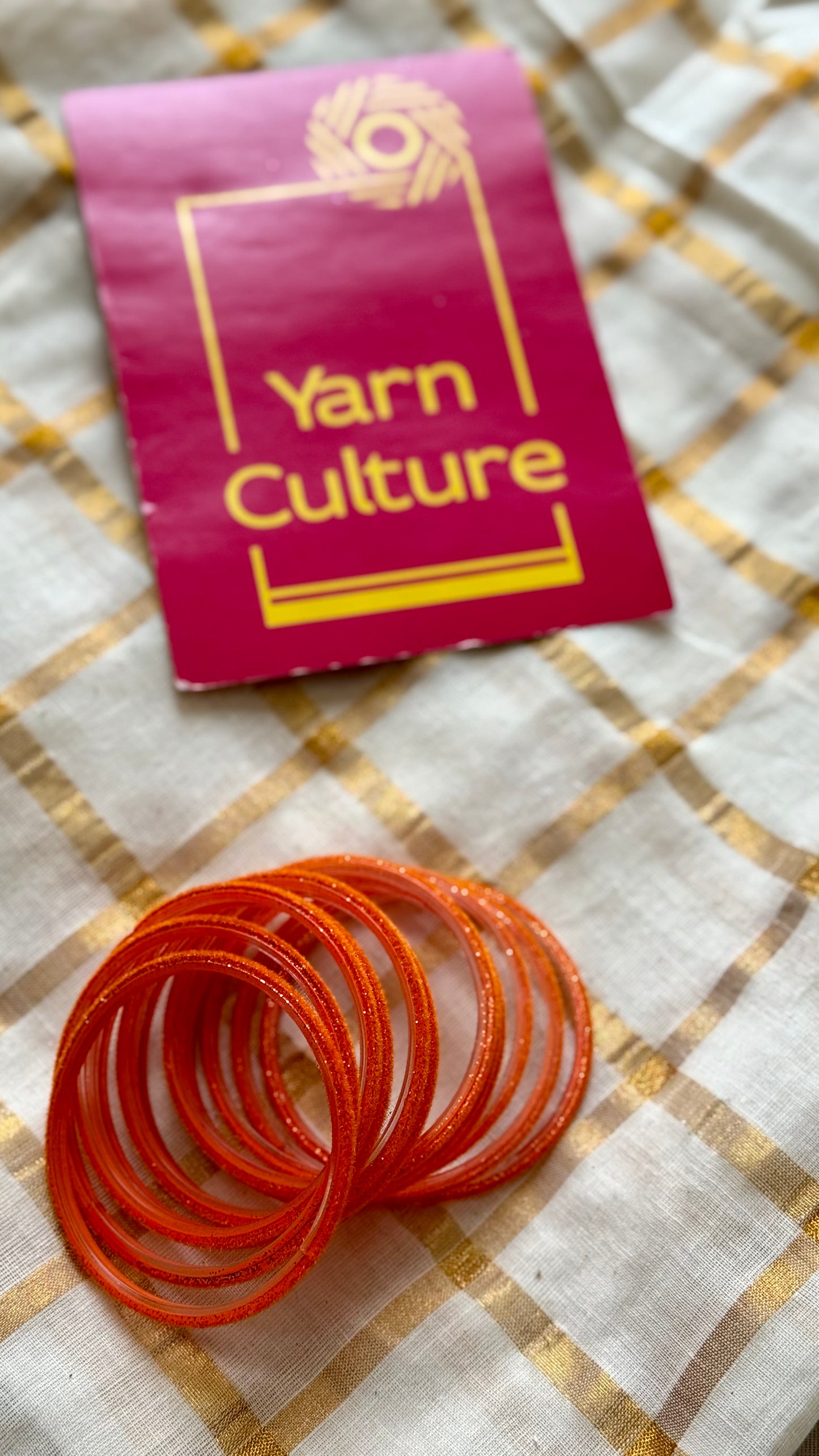 Orange velvet glass bangles, set of 12 - YCBANGL353