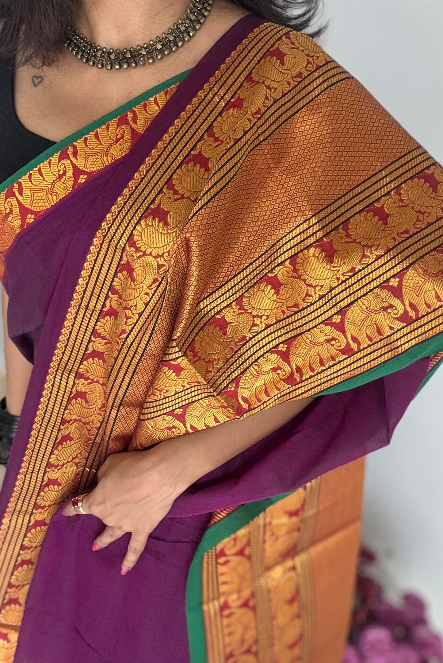 Purple pink (vadamalli) with broad zari border, premium narayanpet, soft cotton - YCWOTDFEBB10