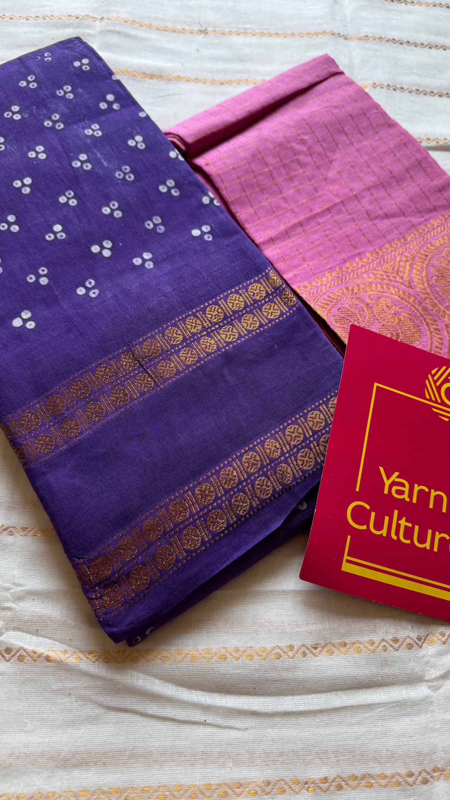 Purple, wax dot printed sungudi, kattuchayam dyed madurai cotton - YCCOTNMSAP151