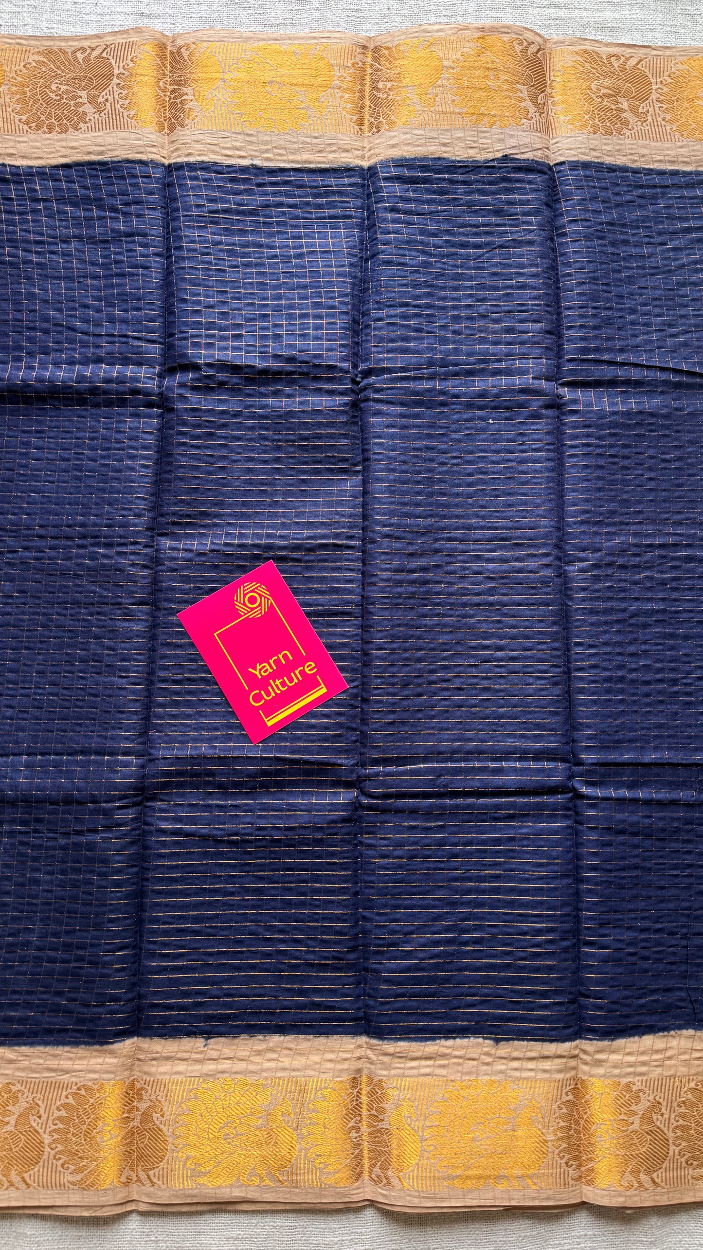 Navy blue with cream checkered sungudi, madurai cotton - YCCOTNOCSC24