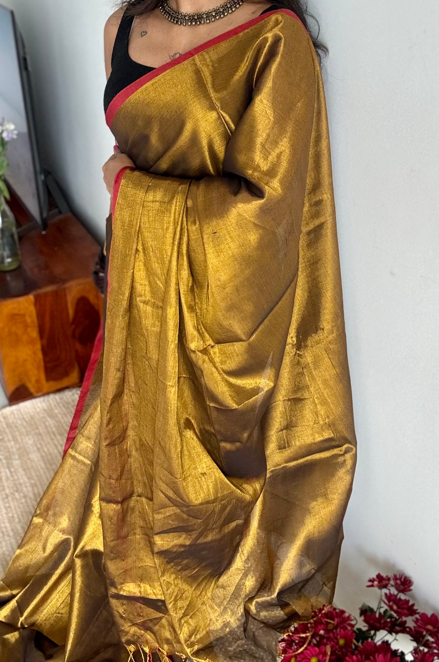 Antique gold, maroon border, mul tissue - YCBCMCLSE65