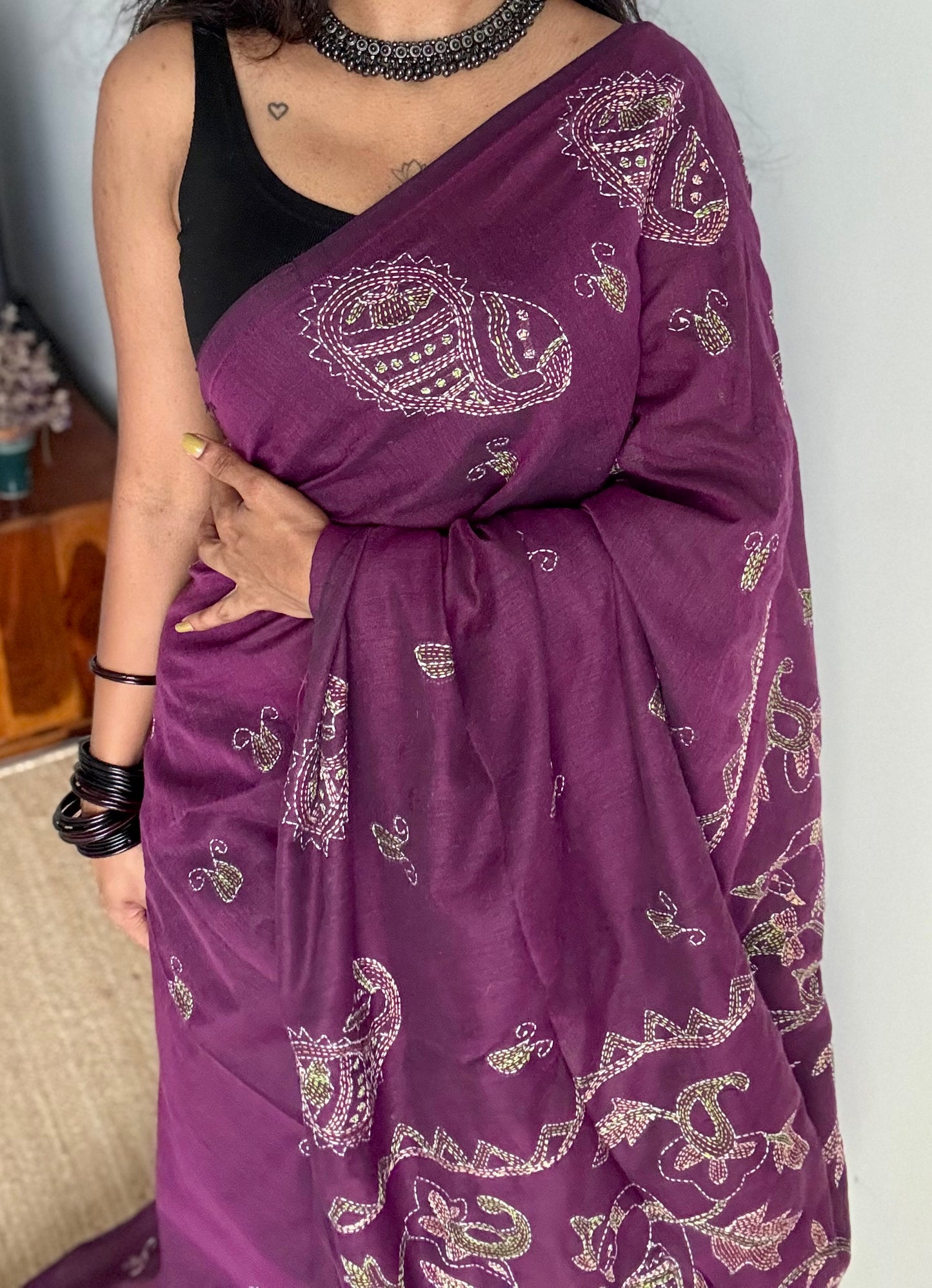 Amodini - The Joyful One, kantha weave in soft khadi cotton - YCBCSEKC05