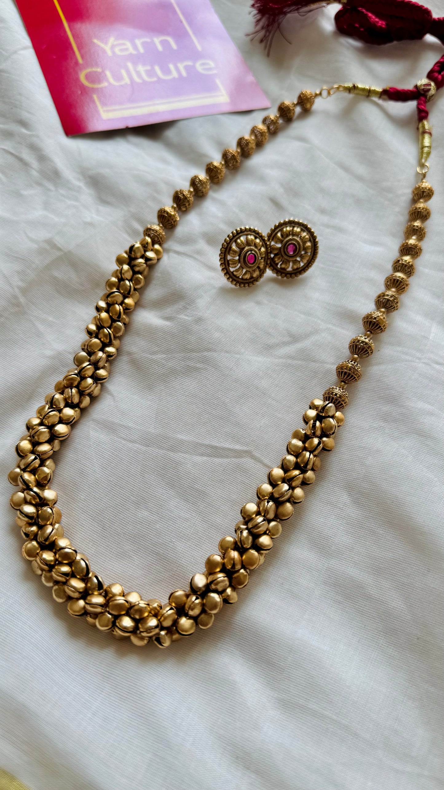 Long ghungroo beaded neckpiece, with earrings - YCOSGNP721