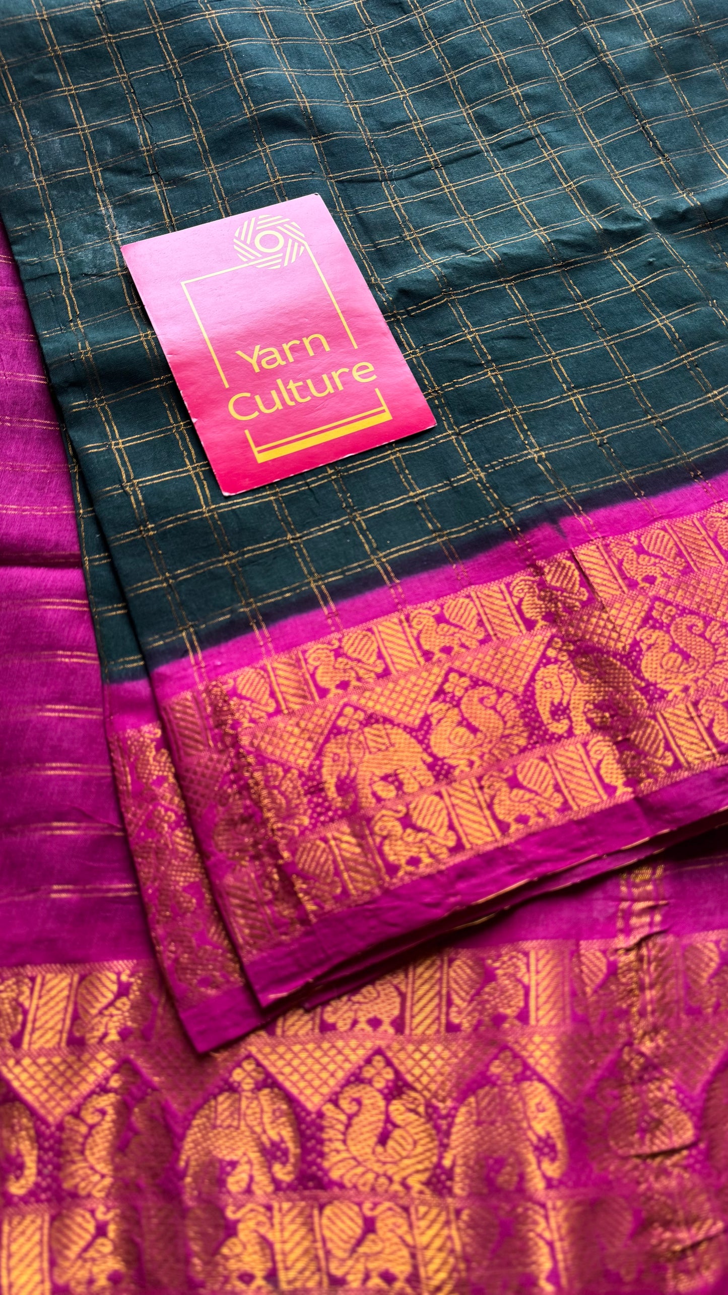 Dark green with magenta checks, kattuchayam dyed, madurai cotton - YCCOTNSEMS92