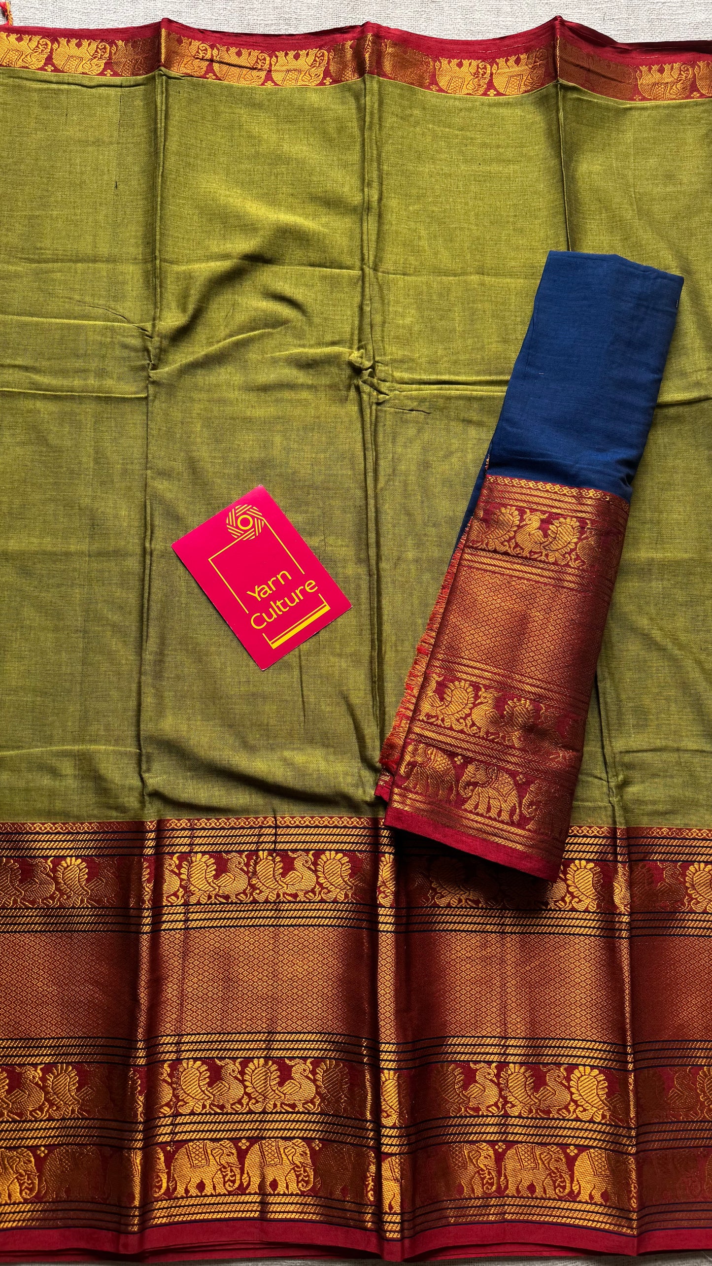 Parrot green with broad zari border, premium narayanpet, soft cotton - YCWOTDFEBB05