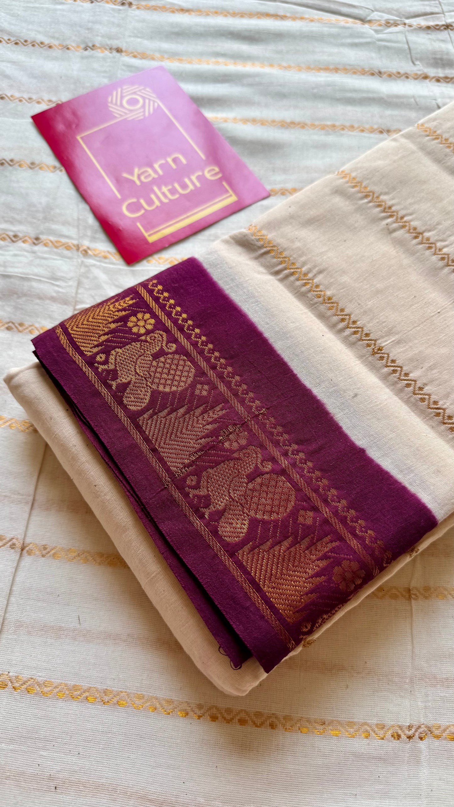 Ivory with maroon contrast velthaari sungudi, kattuchayam dyed madurai cotton - YCIEON103