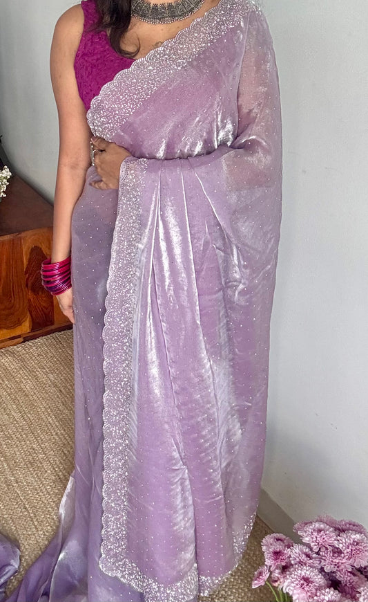 Lavender Drip - lavender metallic dual tone space silk, jarkhan stone work - YCDOSNO40