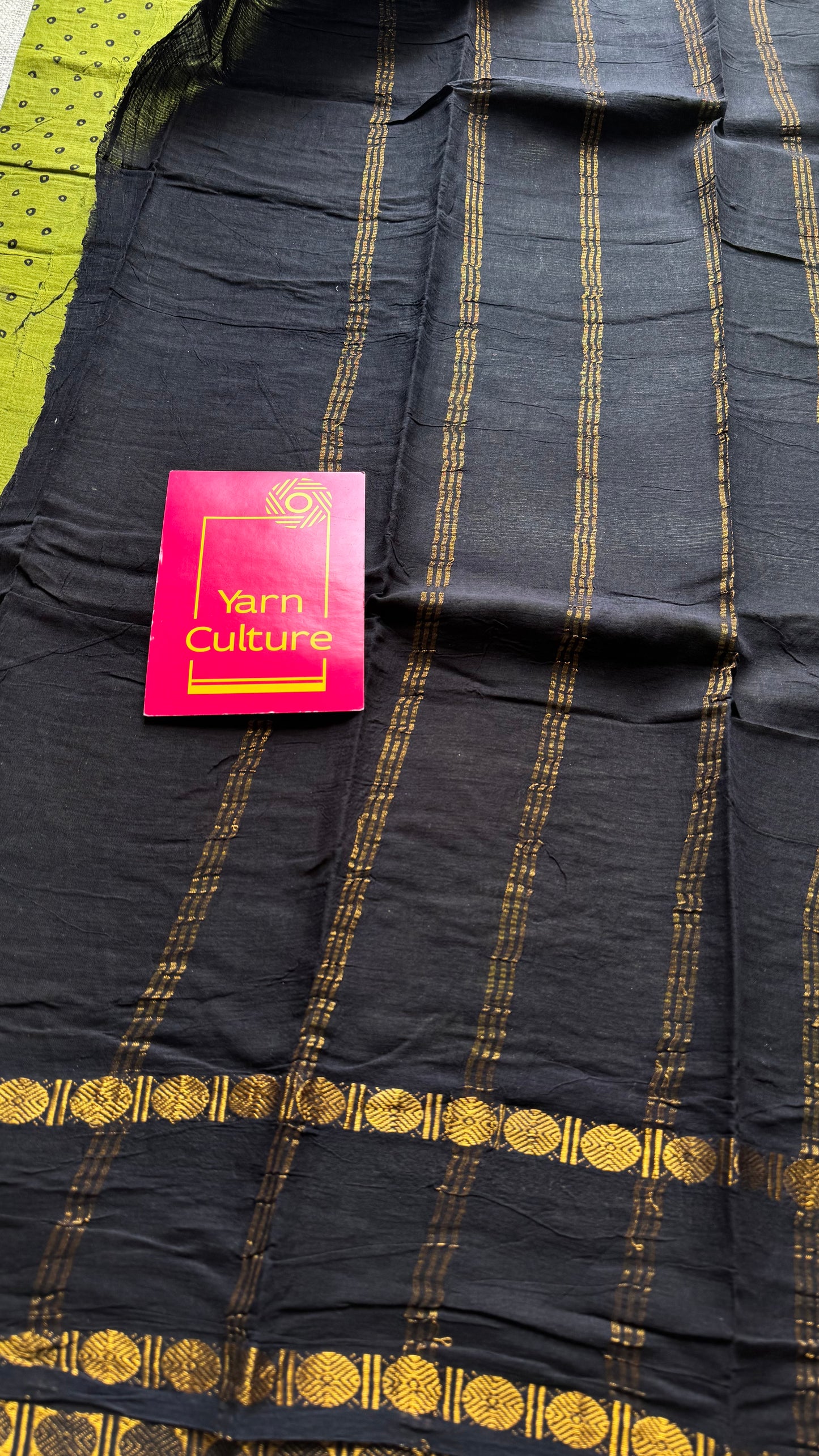 Green with black, sungudi motif and rudraksham border, madurai soft cotton - YCCOTNAUSC03