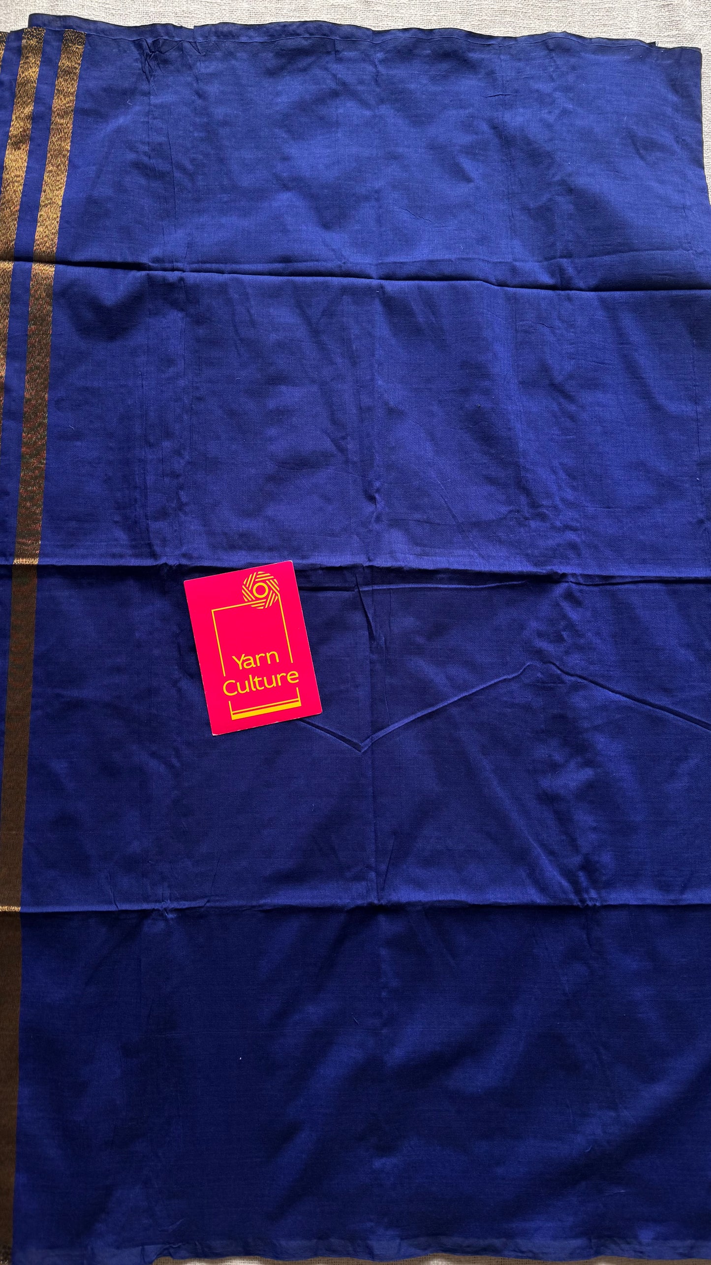 Royal blue khadi with antique gold pallu - YCBCKZPSE04