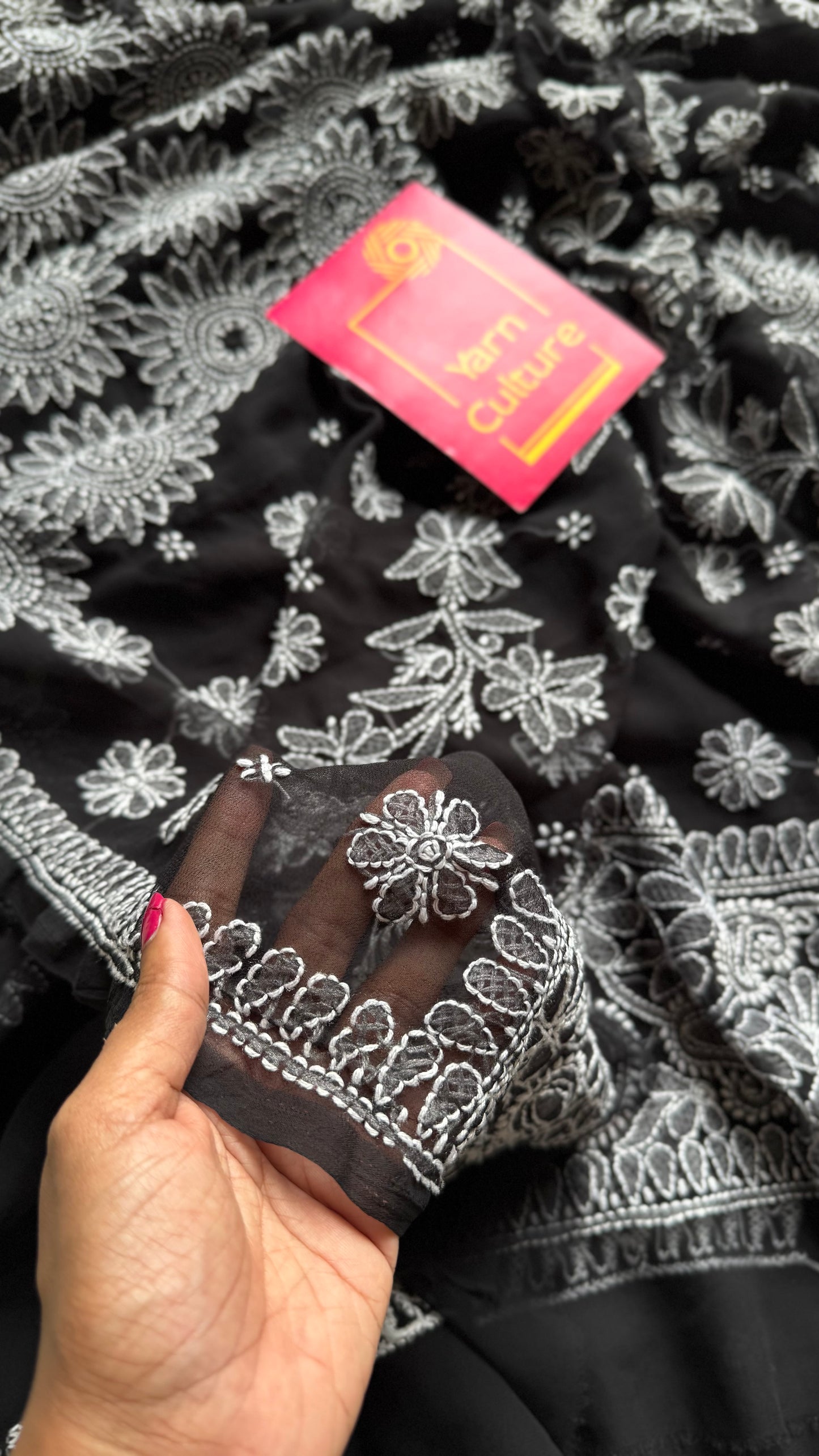 Tariq-e-Noor (path of light) - Black Chikankari, georgette YCSLCJULCK03