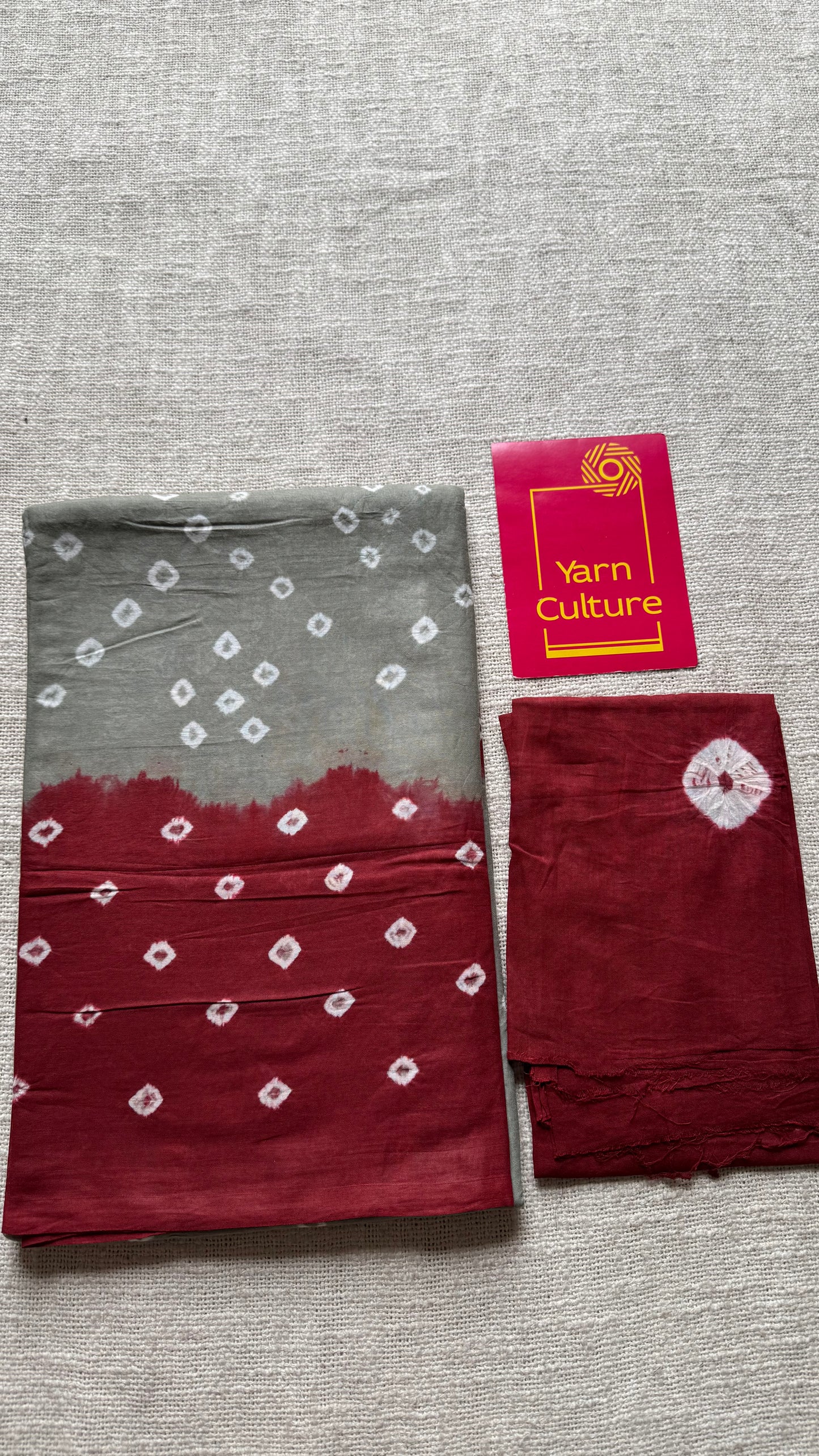 Grey with maroon Sungudi/Bandhani, soft cotton - YCCOTNSEMS74