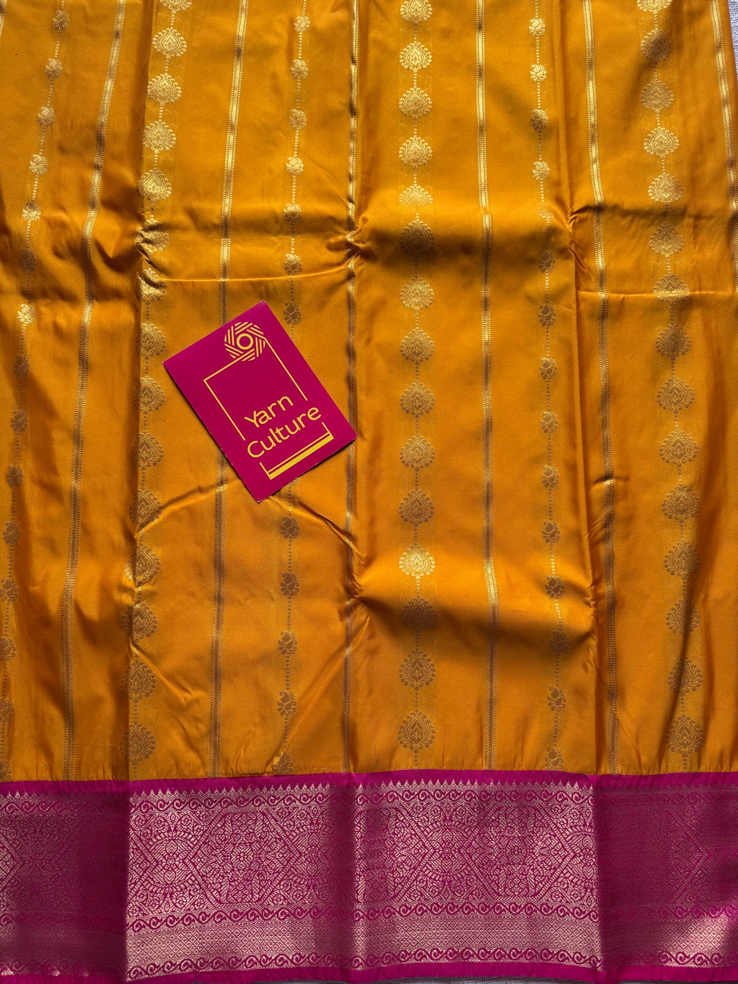 Suhani - yellow with hot pink, handloom korvai semi silk - YCCOTNFEJUKS03