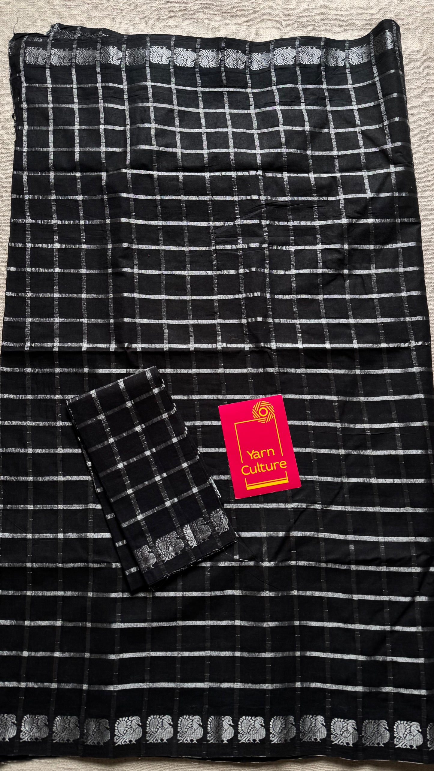 Black silver pavithra kattam sungudi, madurai cotton - YCCOTNSEMS13