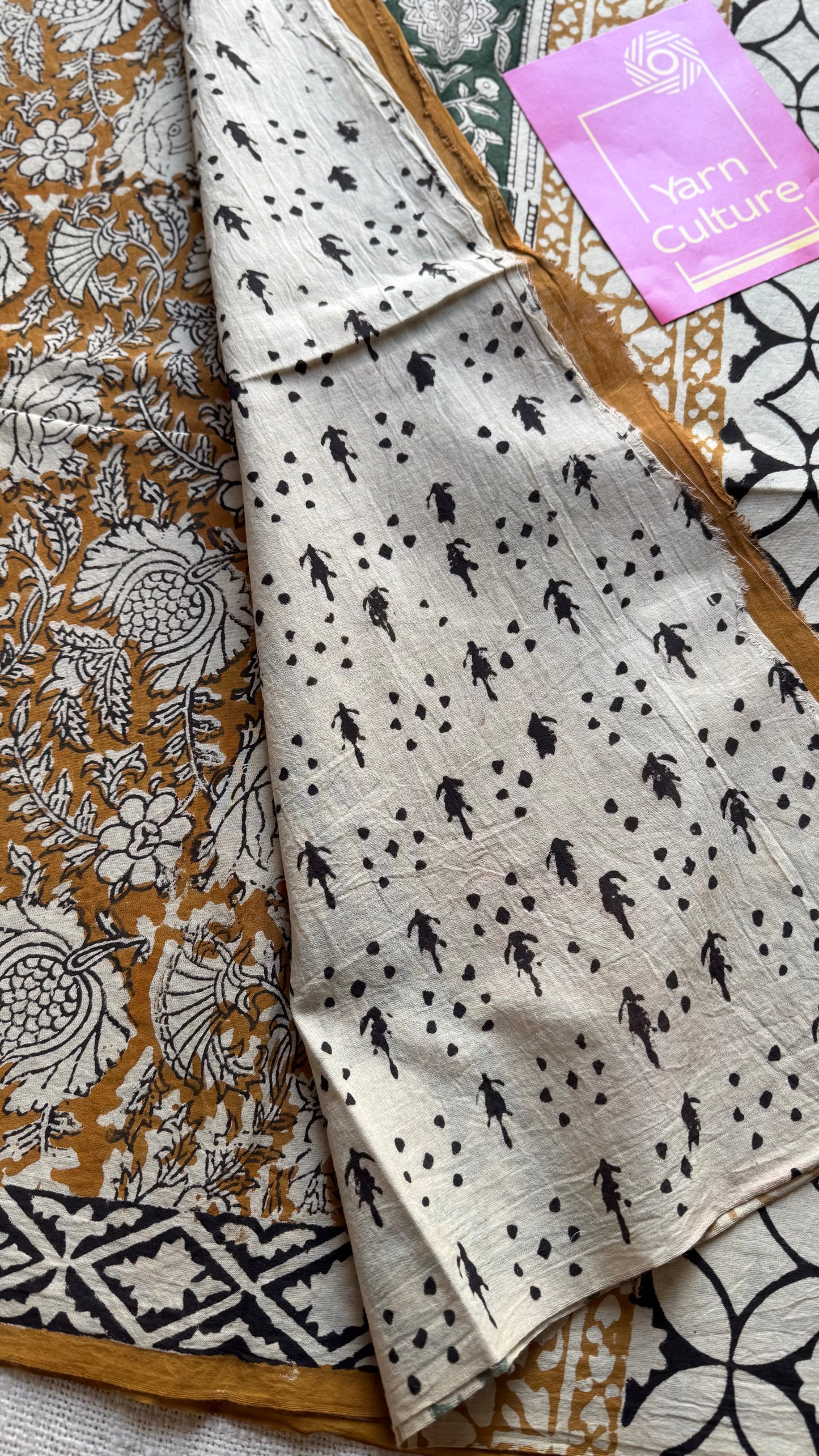Sunehri - earthy mustard with floral vine motifs, block print, soft cotton - YCWOTDNOBP91