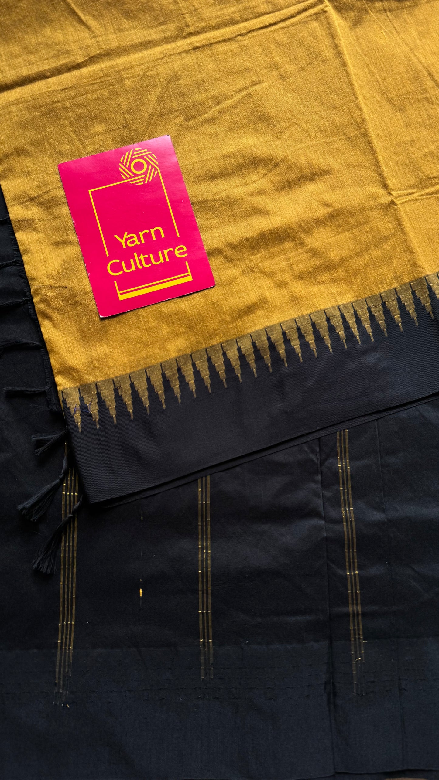 Yellow with black temple border - cotton silk - YCCOTNOCKCS1