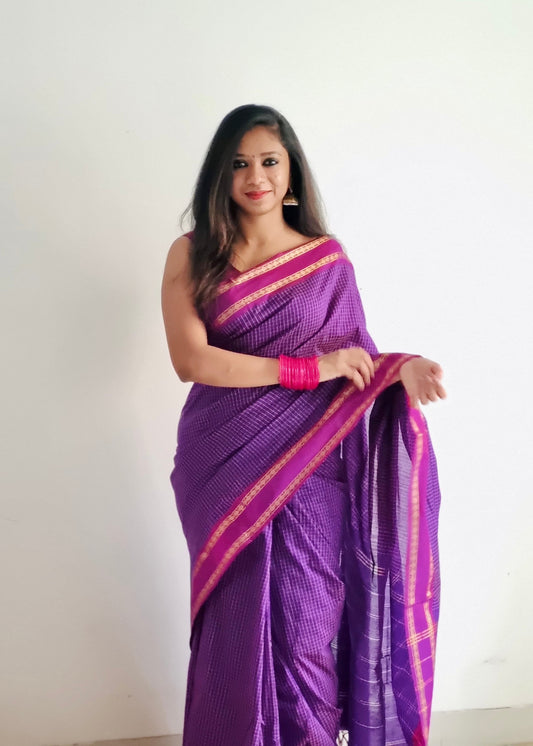 Purple pink, Double Toned - Arani Checks in cotton silk