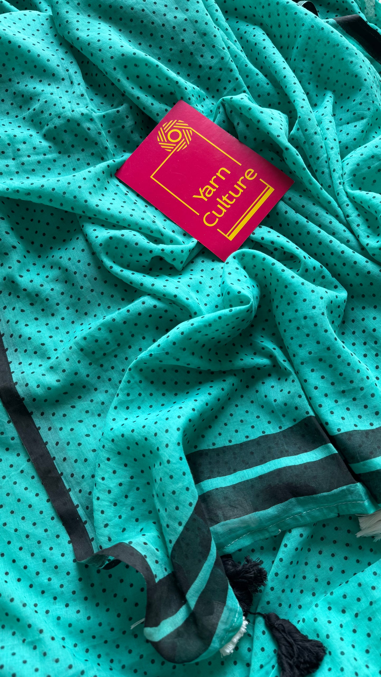 Turquoise blue with polka dots mul cotton saree - YCBCMCAP52