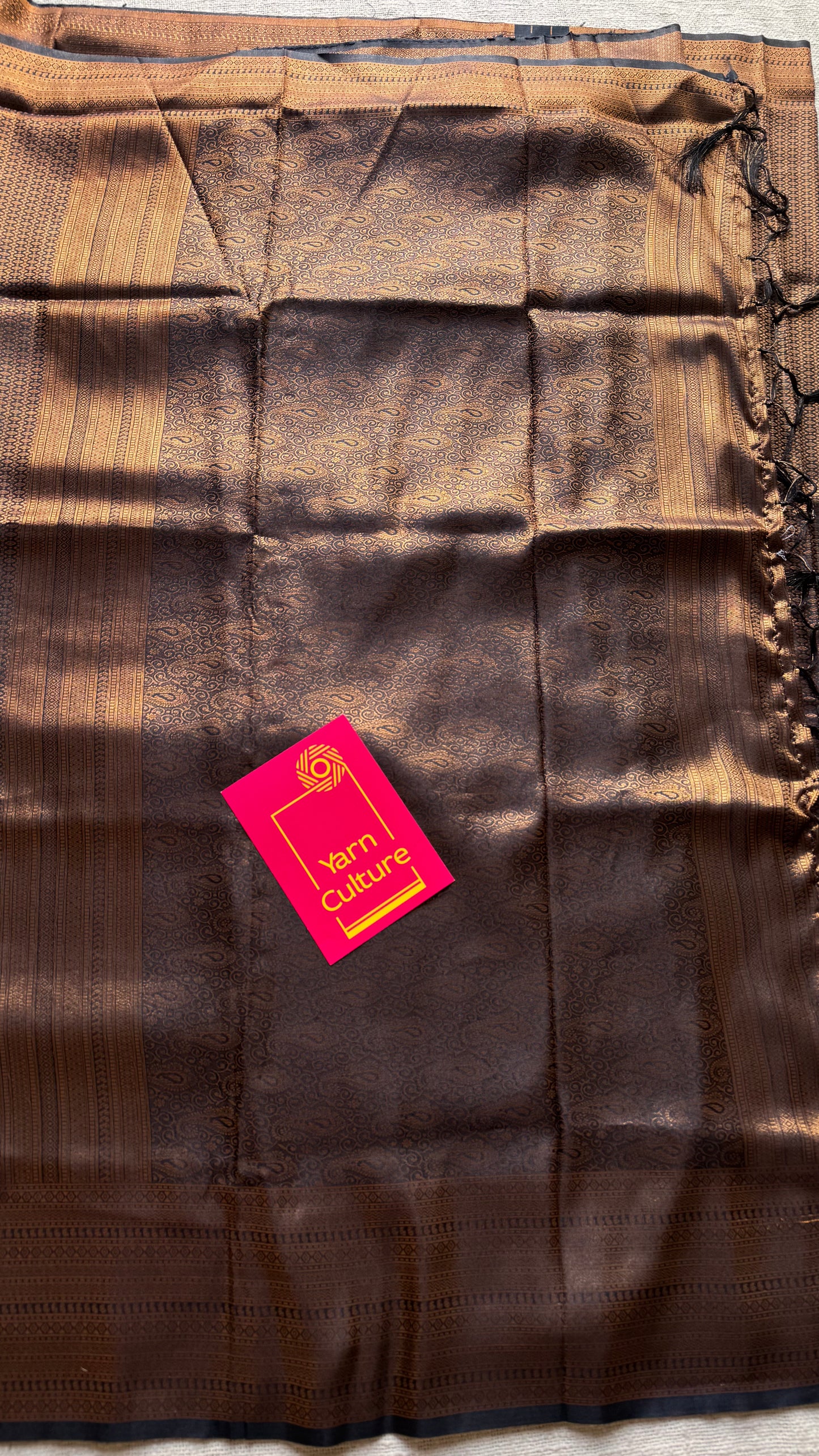 Black, antique gold zari, semi-silk - YCDOSOCSS08