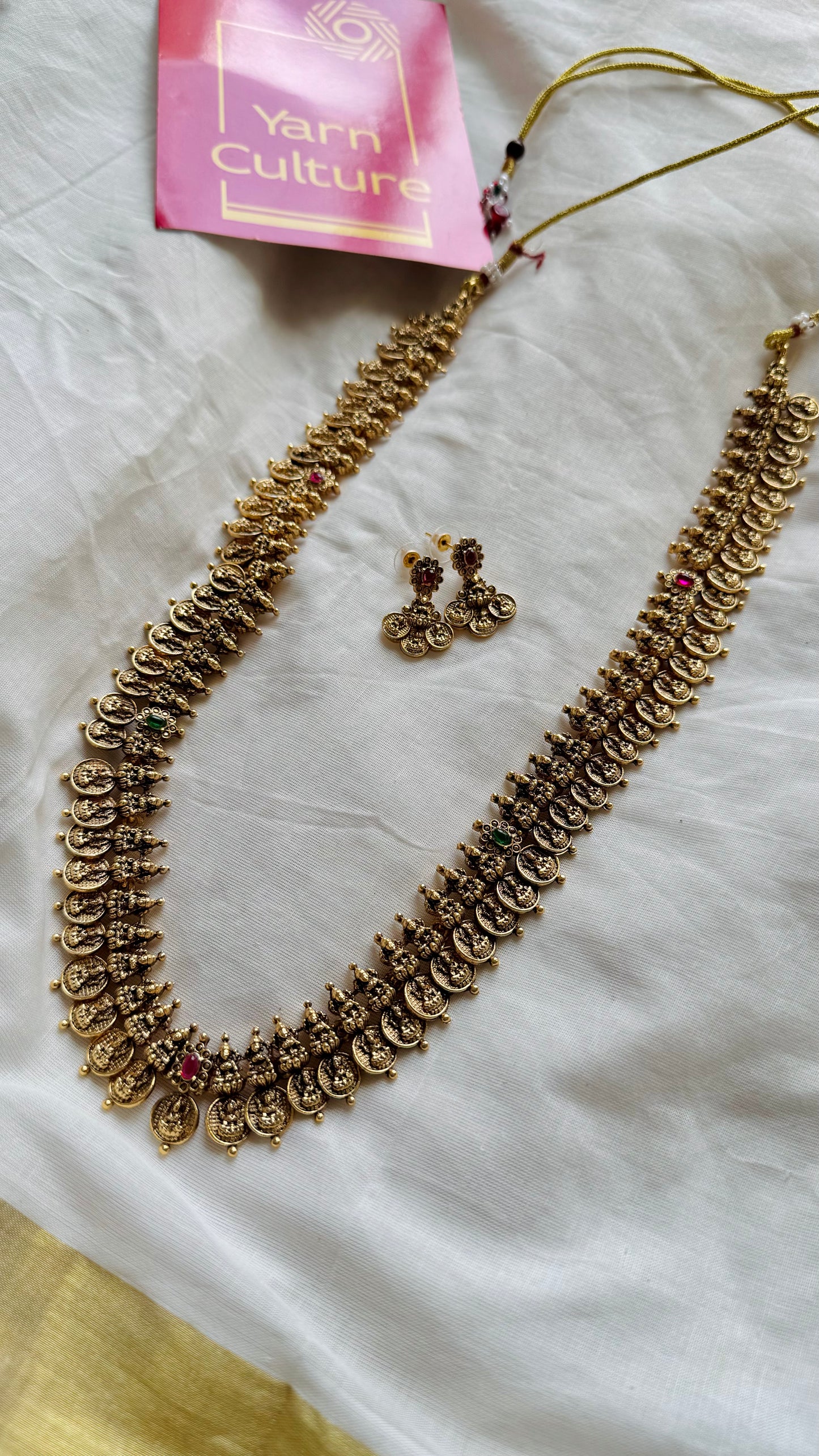 Long coin neckpiece (kaasumala), with earrings - YCGPNP722