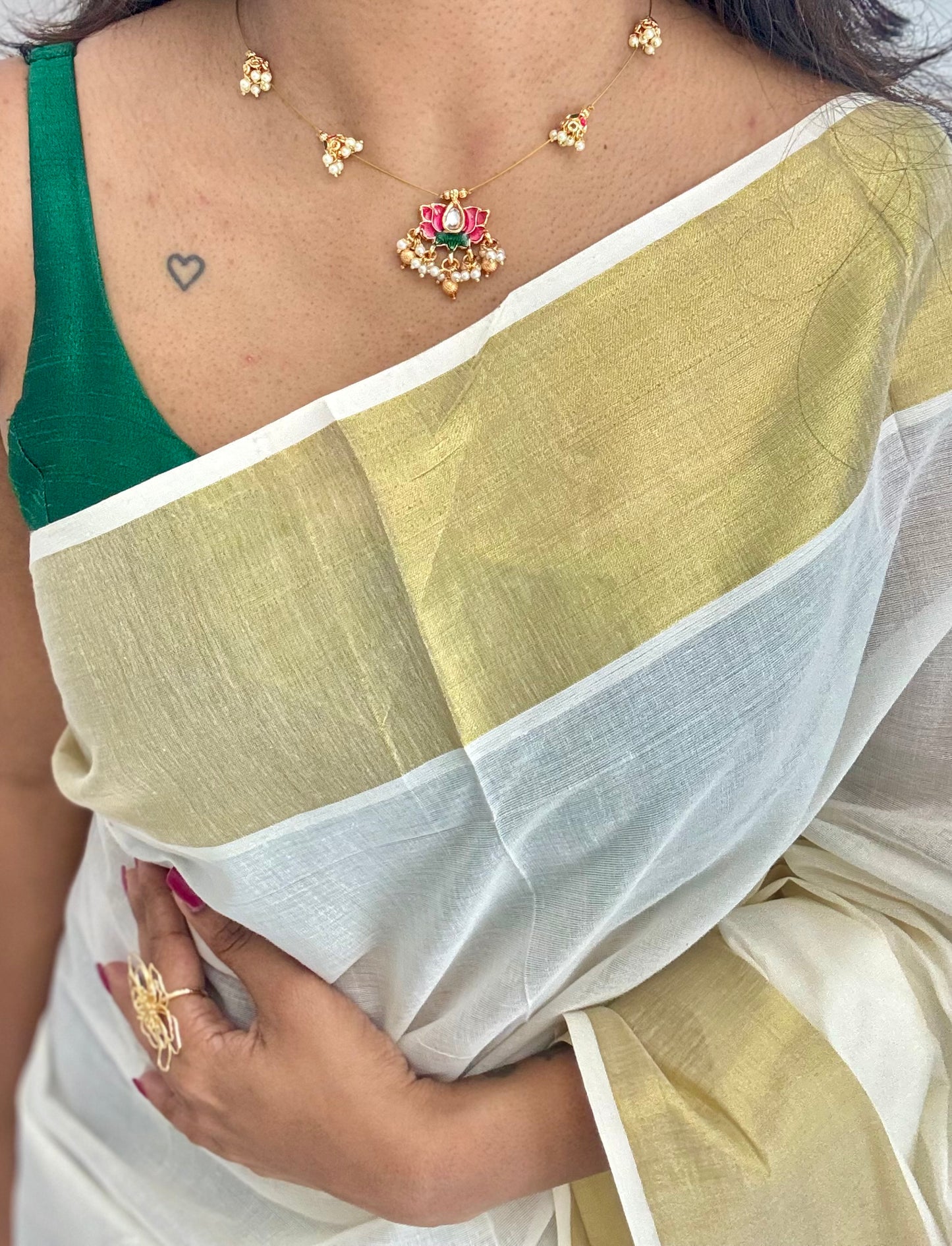 Pink lotus, jadau kundan necklace in invisible chain - YCAGC59