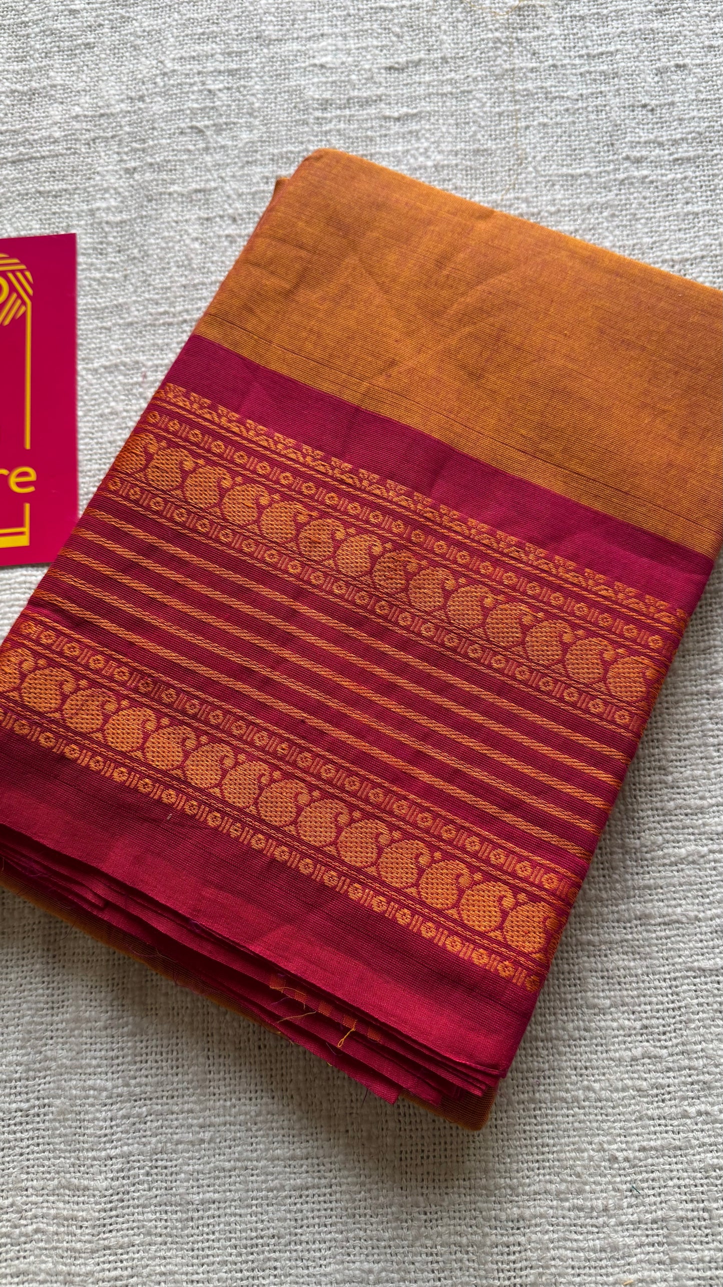 Orange with cherry red contrast thread border, kanchi cotton - YCCOTNOCCC03